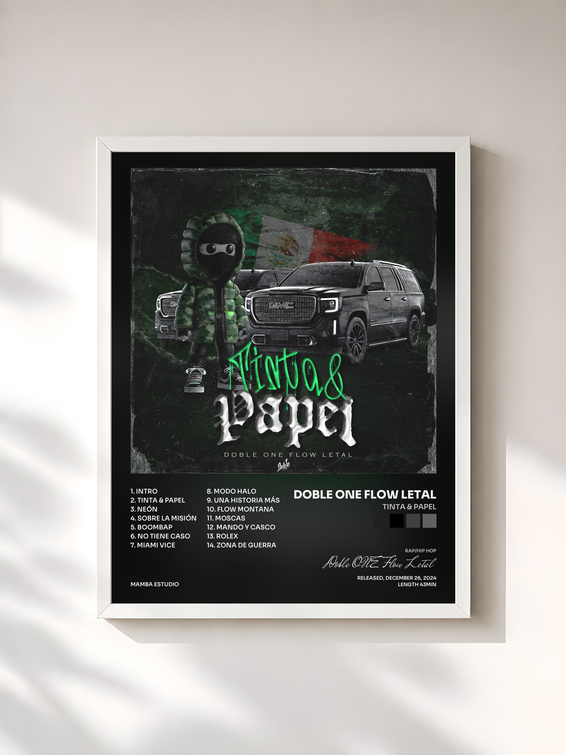 #blanc Tableau de l'album Tinta & Papel de Doble ONE Flow Letal, cadre blanc, imprimé et encadré en France