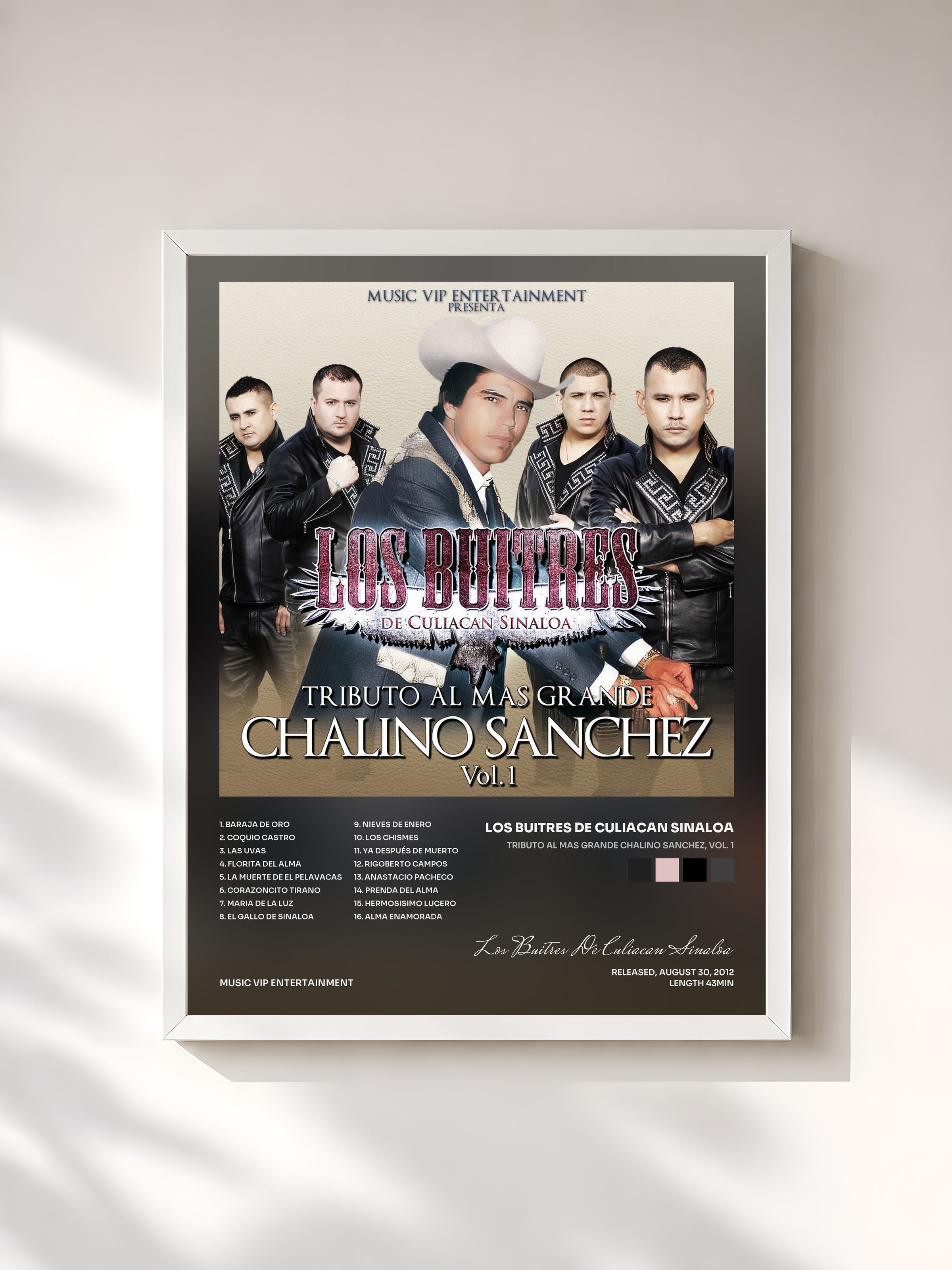 #blanc Tableau de l'album Tributo al Mas Grande Chalino Sanchez, Vol. 1 de Los Buitres De Culiacan Sinaloa, cadre blanc, imprimé et encadré en France