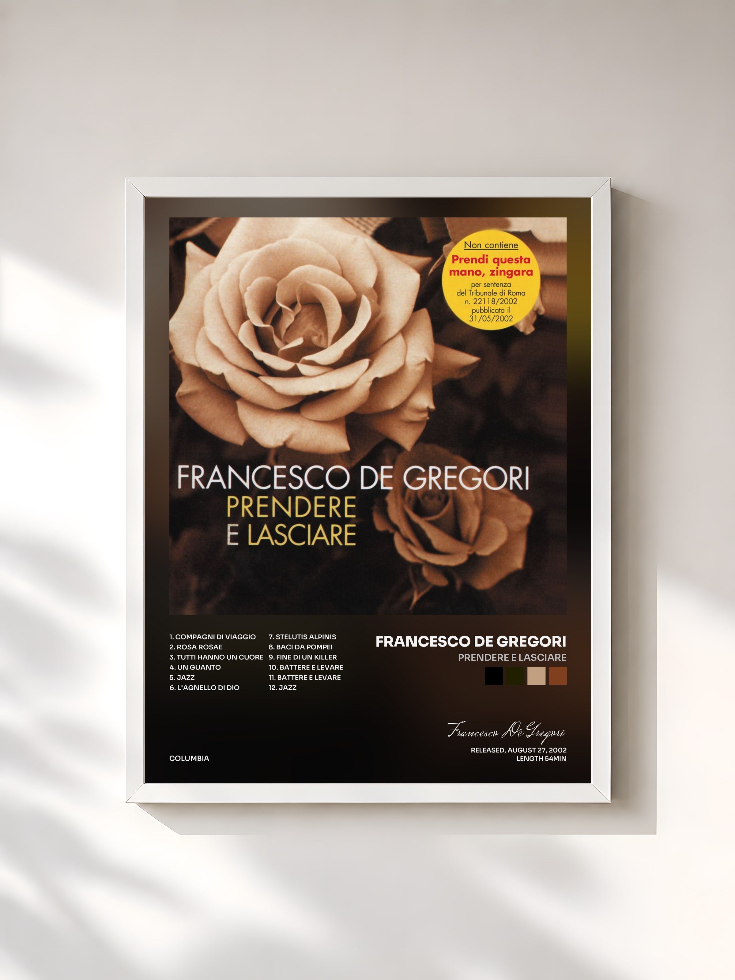 #blanc Tableau de l'album Prendere E Lasciare de Francesco De Gregori, cadre blanc, imprimé et encadré en France