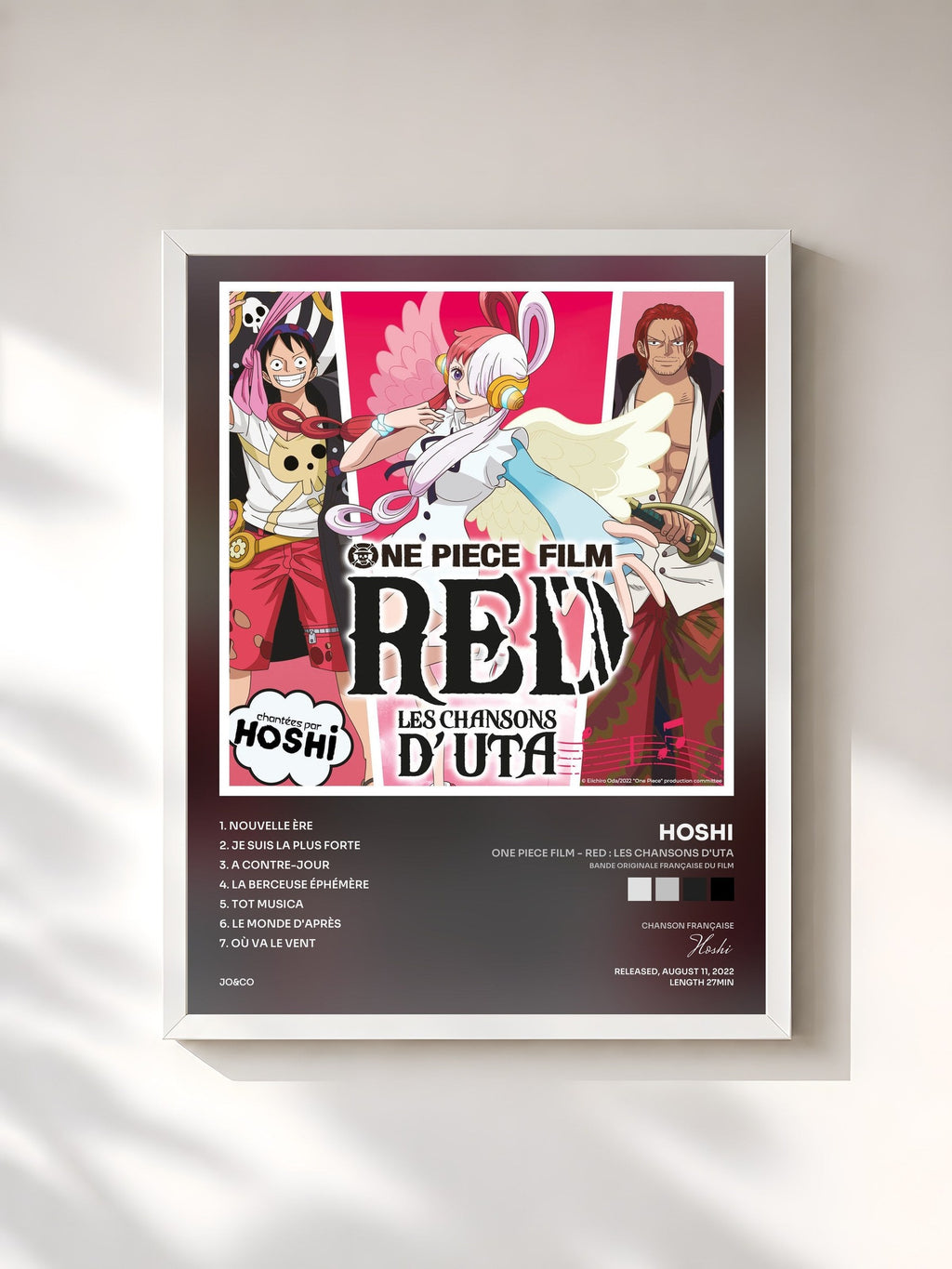 #blanc Tableau de l'album ONE PIECE FILM - RED : Les chansons d'Uta (Bande originale française du film) de Hoshi, cadre blanc, imprimé et encadré en France