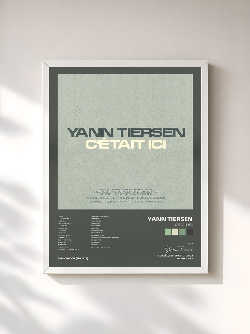 #blanc Tableau de l'album C'était ici de Yann Tiersen, cadre blanc, imprimé et encadré en France