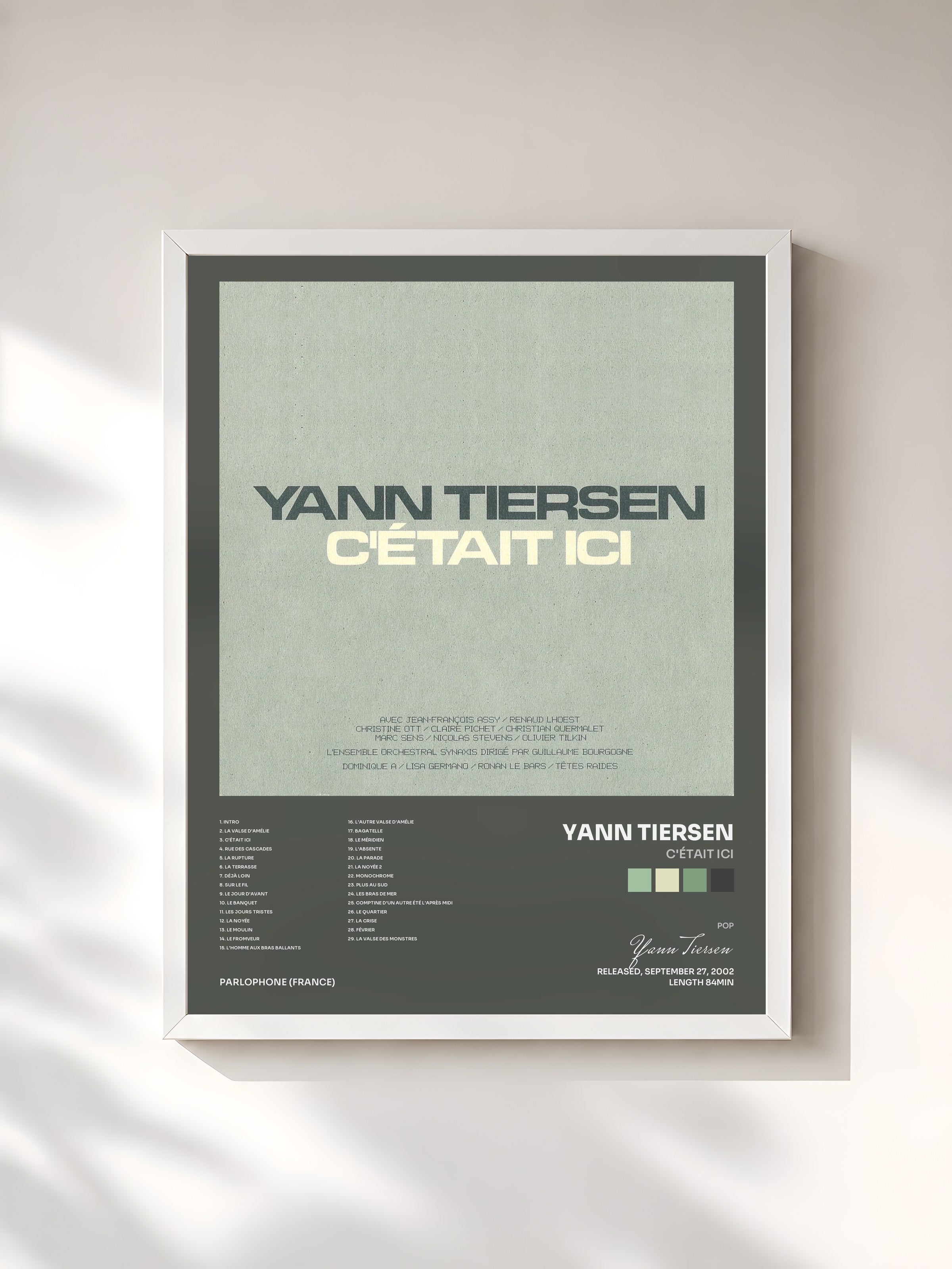 #blanc Tableau de l'album C'était ici de Yann Tiersen, cadre blanc, imprimé et encadré en France