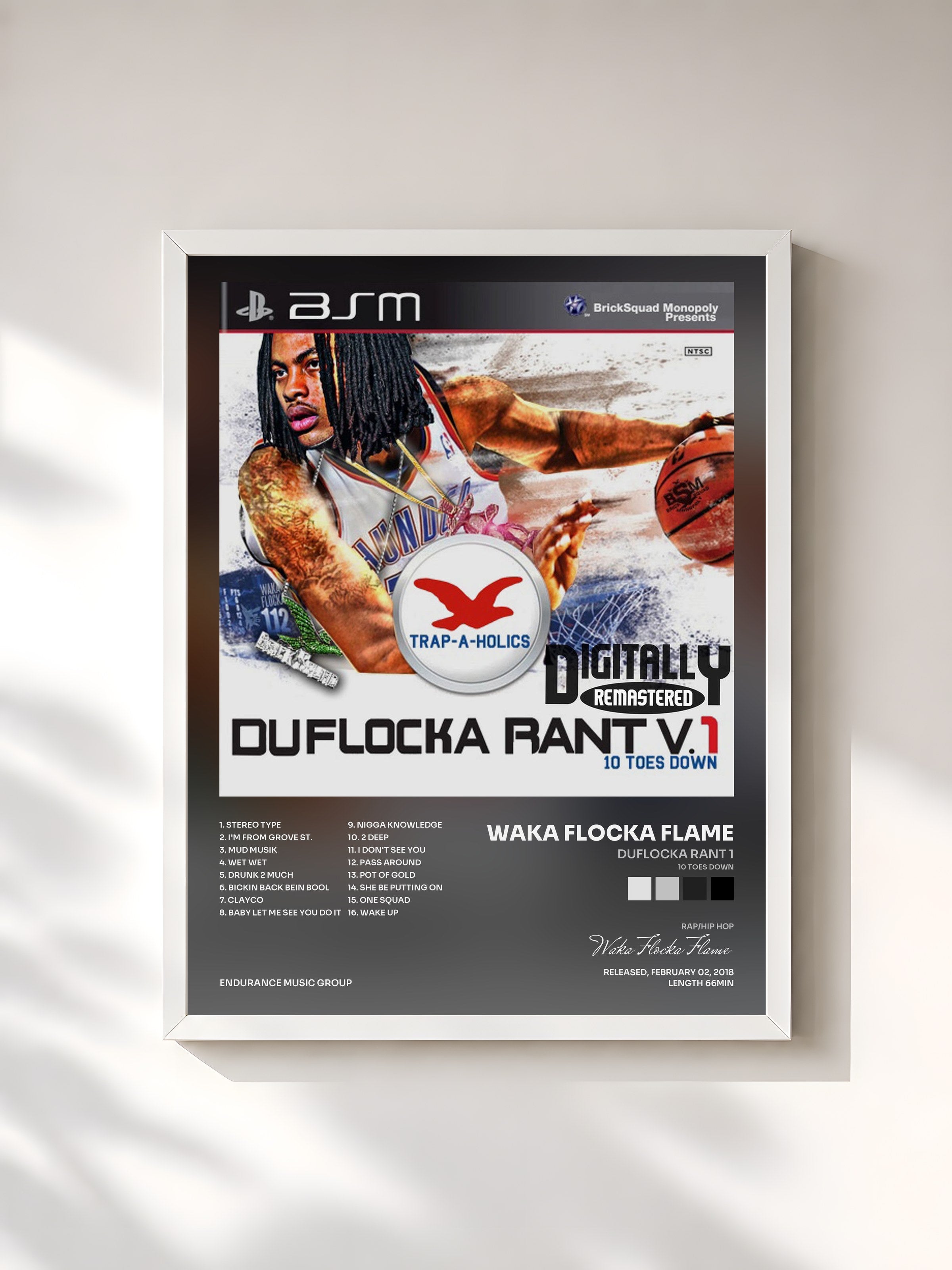 #blanc Tableau de l'album DuFlocka Rant 1 (10 Toes Down) de Waka Flocka Flame, cadre blanc, imprimé et encadré en France