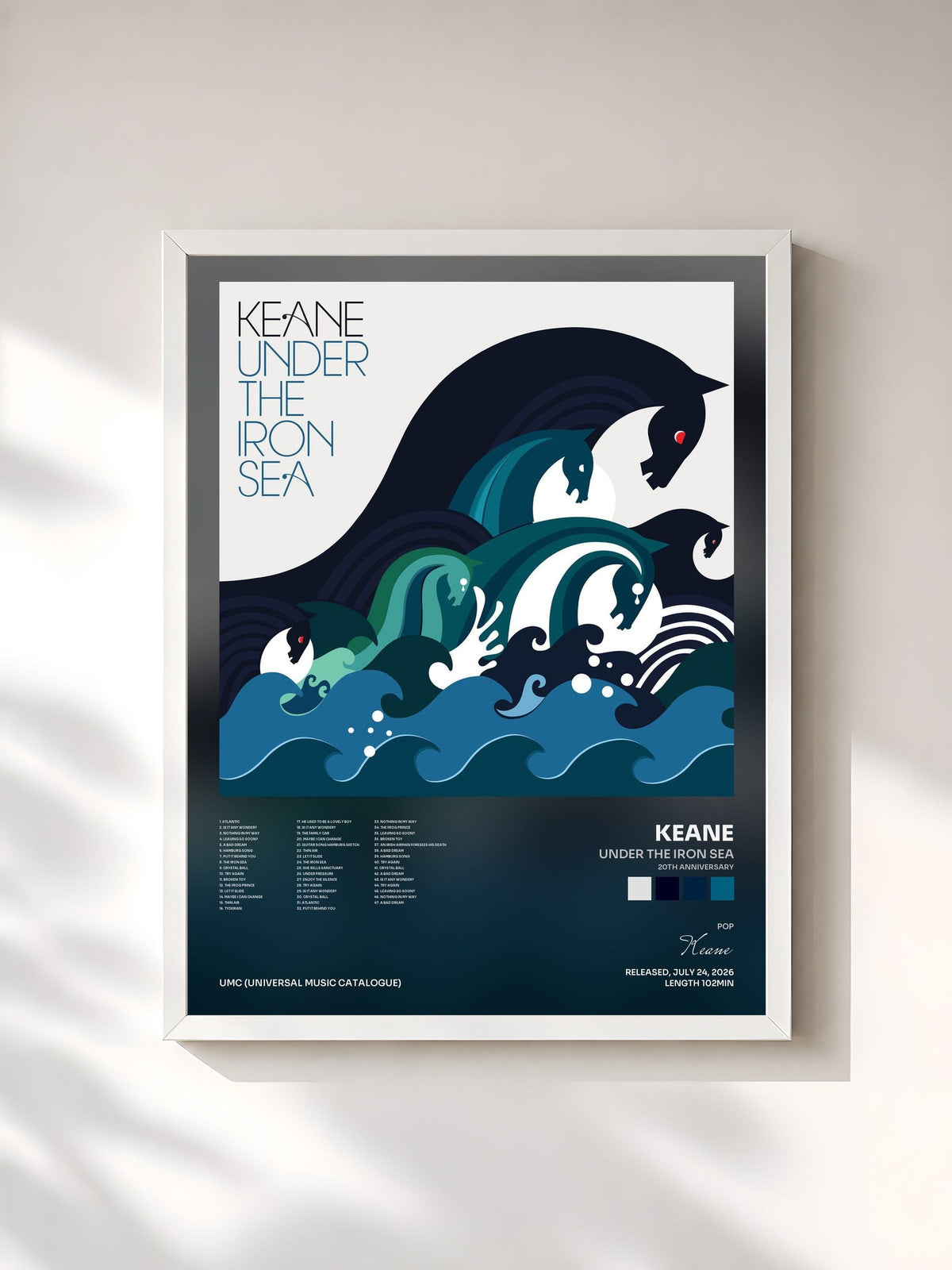 #blanc Tableau de l'album Under The Iron Sea (20th Anniversary) de Keane, cadre blanc, imprimé et encadré en France