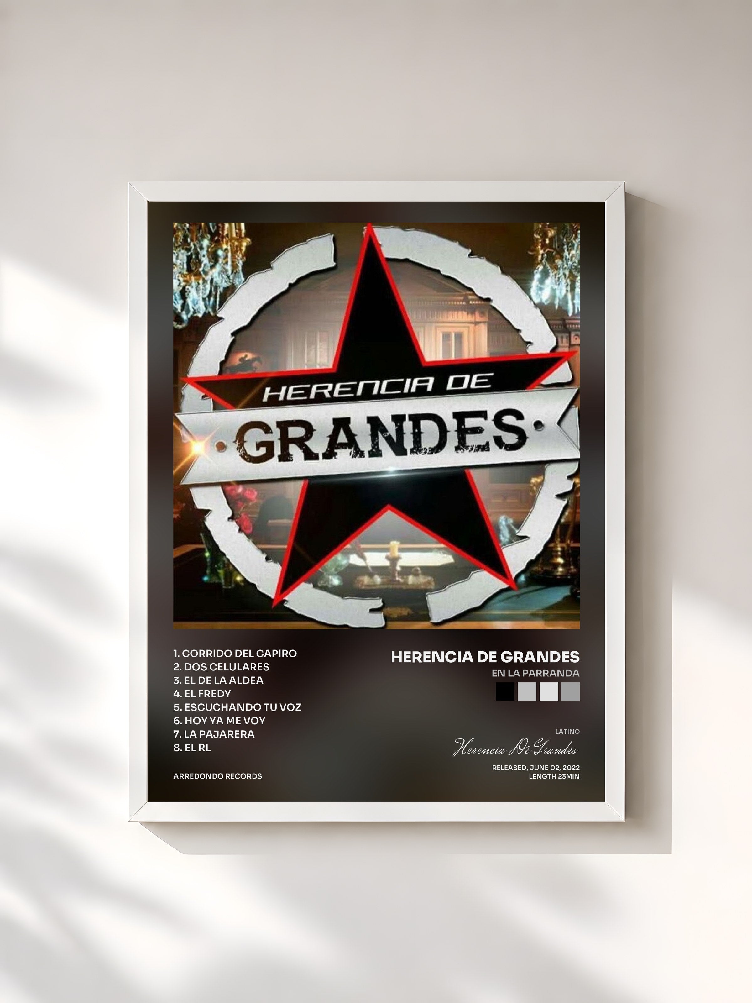 #blanc Tableau de l'album En La Parranda de Herencia De Grandes, cadre blanc, imprimé et encadré en France