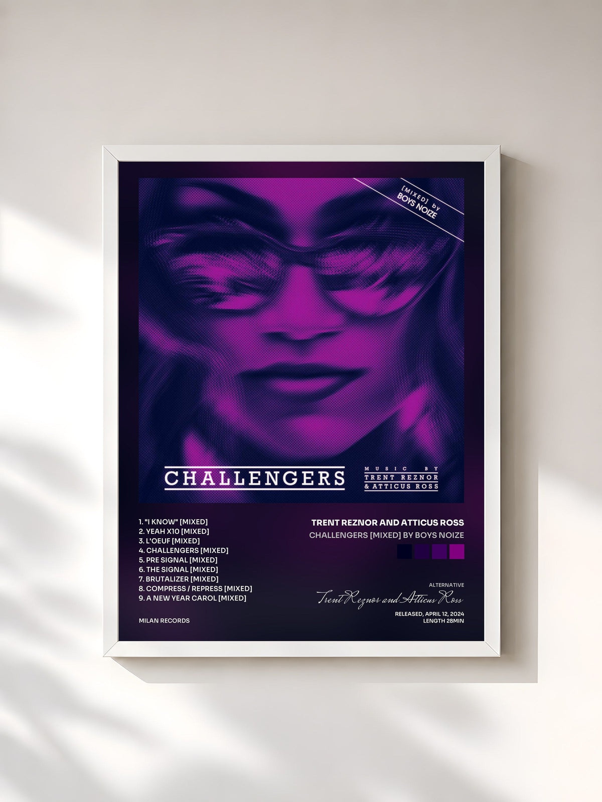 #blanc Tableau de l'album Challengers [MIXED] by Boys Noize de Trent Reznor and Atticus Ross, cadre blanc, imprimé et encadré en France