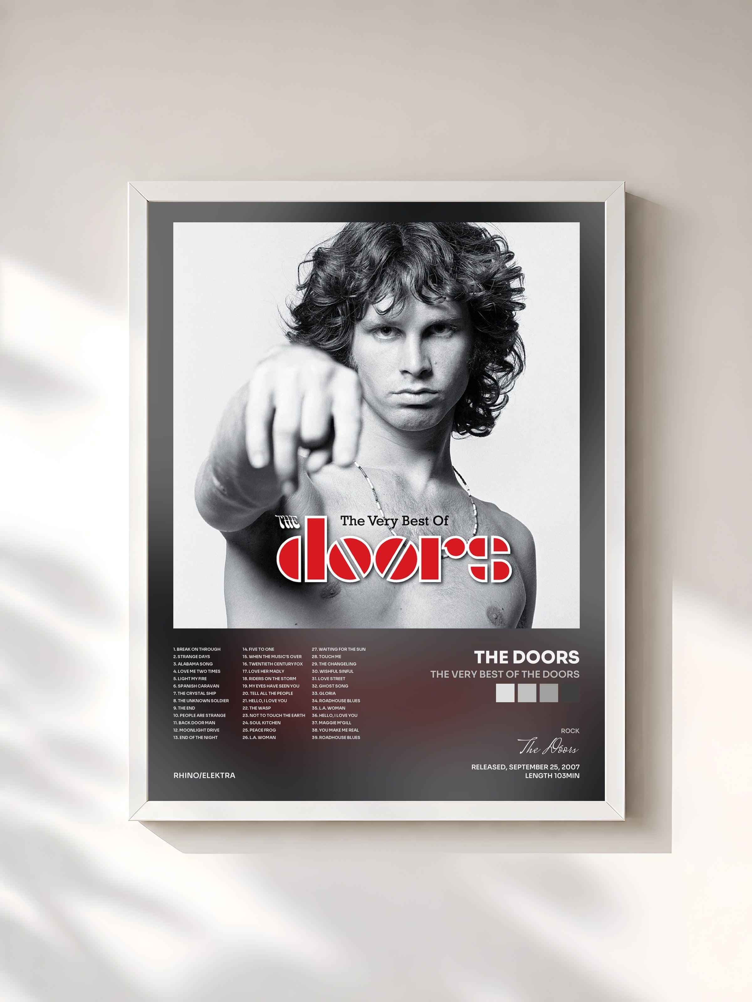 #blanc Tableau de l'album The Very Best of the Doors de The Doors, cadre blanc, imprimé et encadré en France