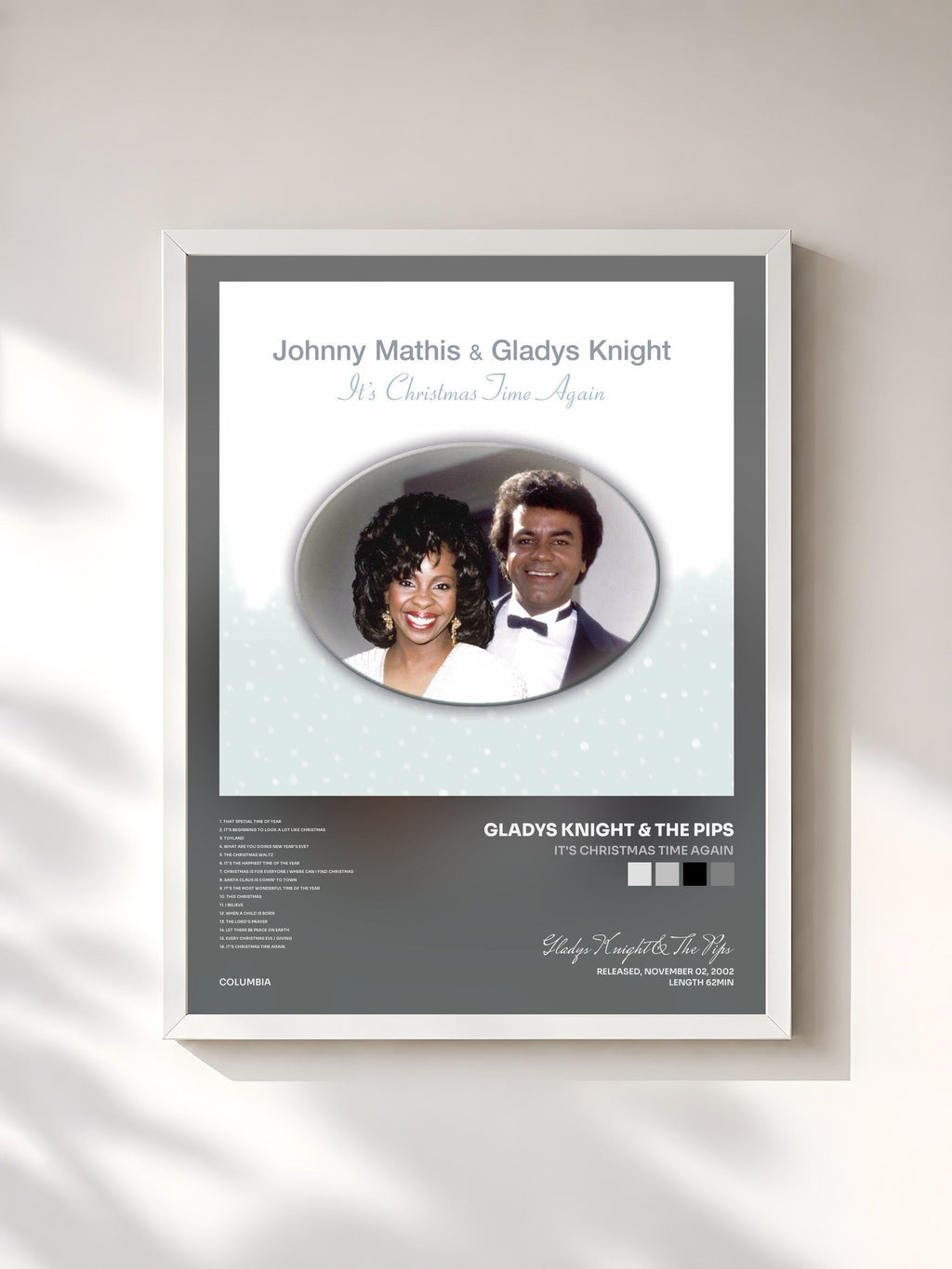 #blanc It's Christmas Time Again von Gladys Knight & The Pips als gerahmter Kunstdruck, weißer Rahmen, gedruckt und gerahmt in Frankreich