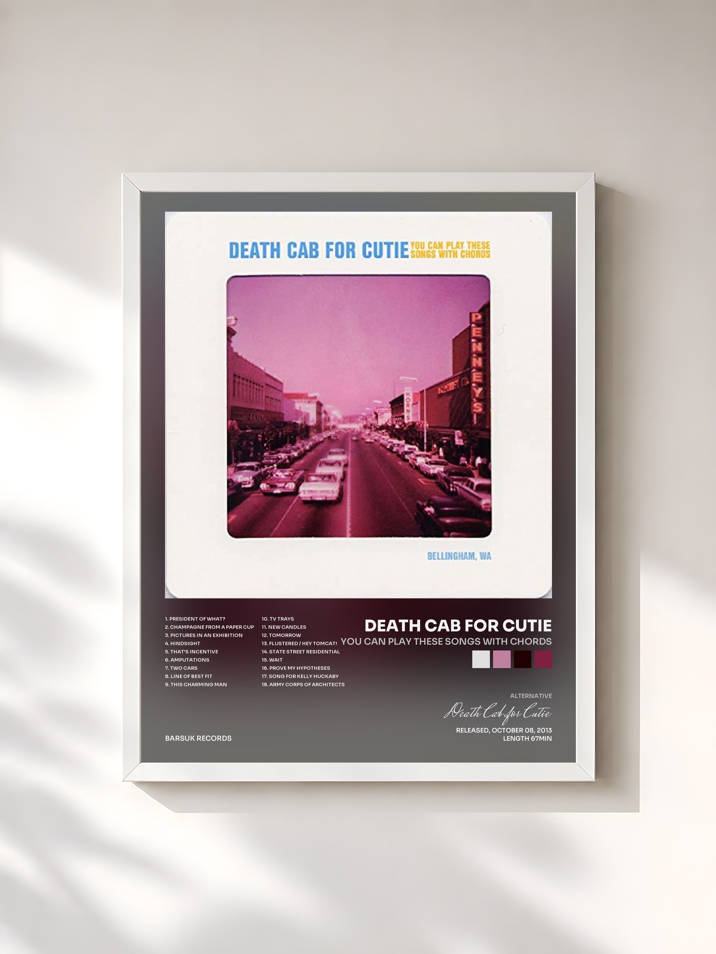 #blanc Tableau de l'album You Can Play These Songs With Chords de Death Cab for Cutie, cadre blanc, imprimé et encadré en France