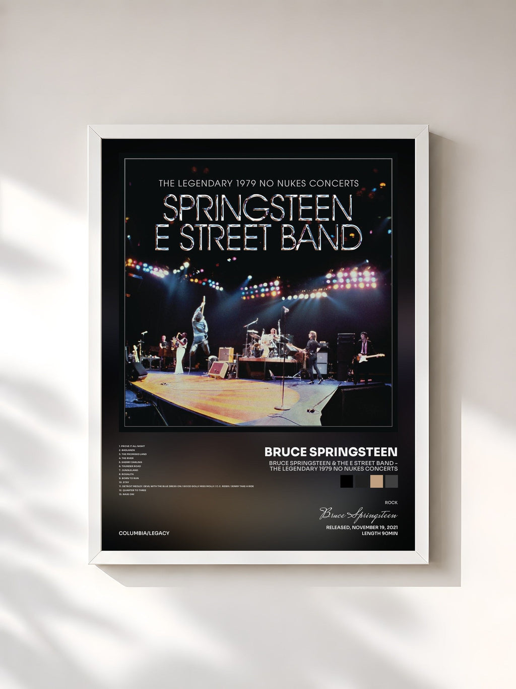 #blanc Bruce Springsteen & The E Street Band - The Legendary 1979 No Nukes Concerts by Bruce Springsteen as a framed art print, white frame, printed and framed in France