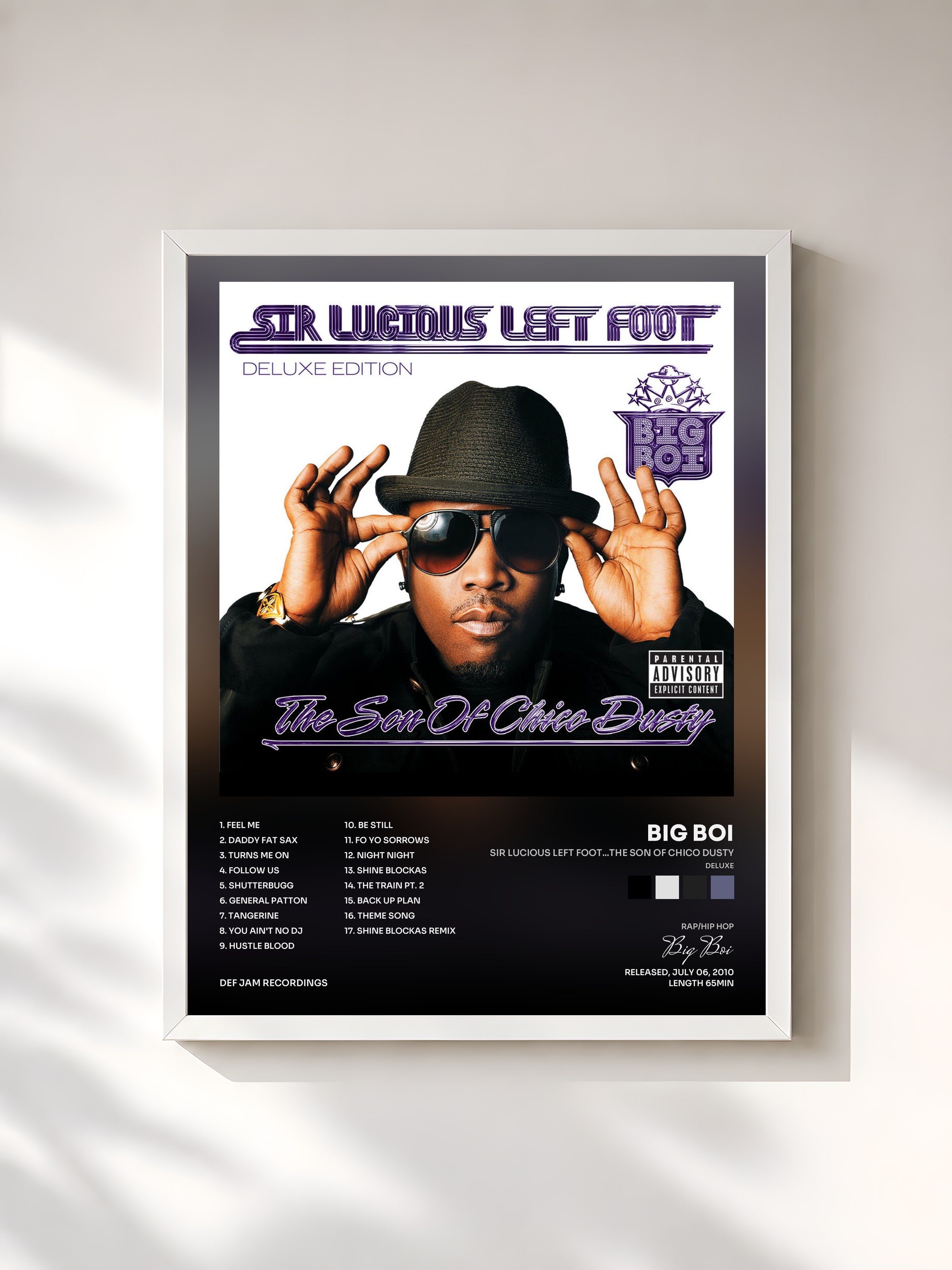 #blanc Tableau de l'album Sir Lucious Left Foot...The Son Of Chico Dusty (Deluxe) de Big Boi, cadre blanc, imprimé et encadré en France