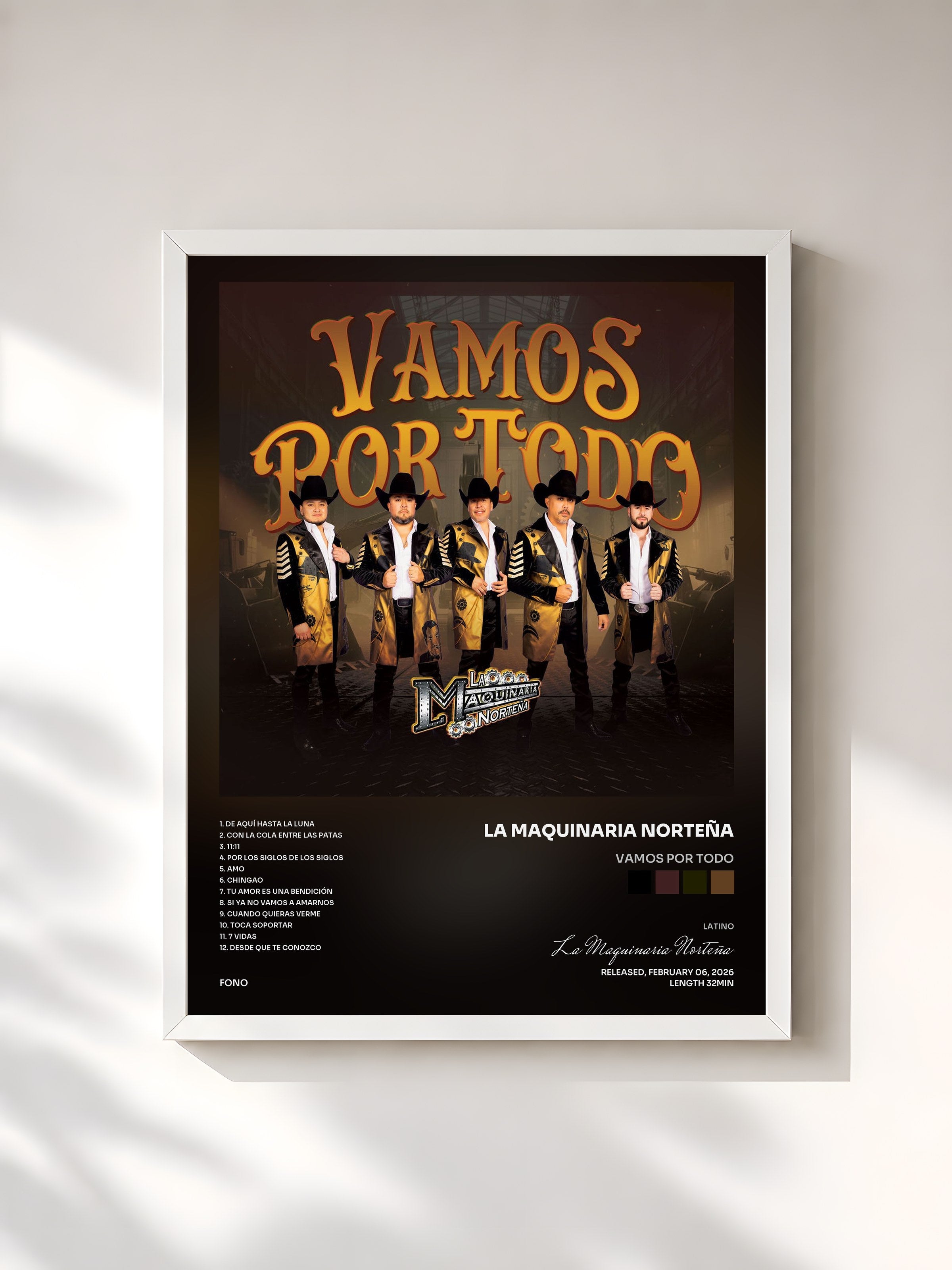 #blanc Tableau de l'album Vamos Por Todo de La Maquinaria Norteña, cadre blanc, imprimé et encadré en France