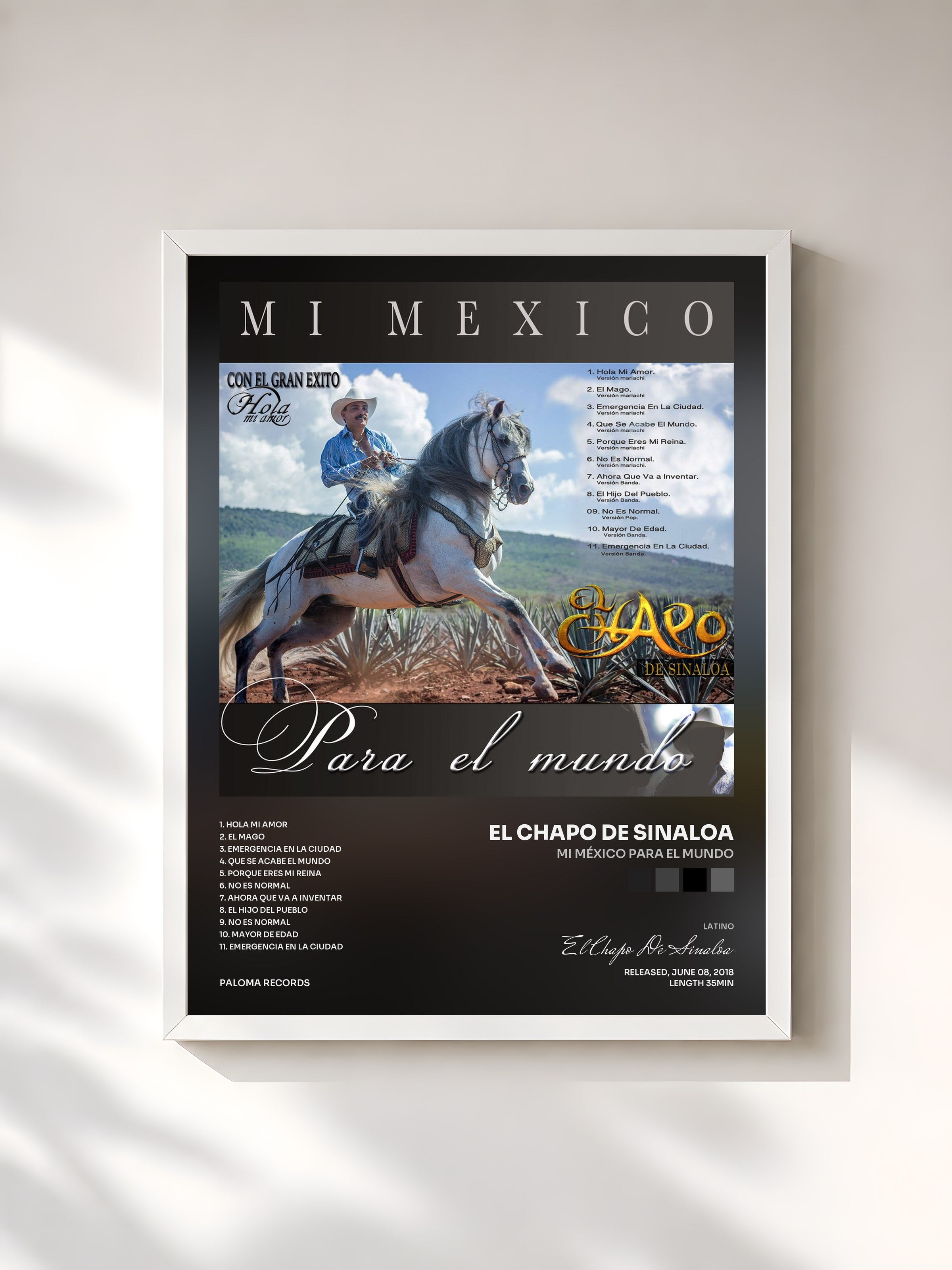 #blanc Tableau de l'album Mi México Para El Mundo de El Chapo De Sinaloa, cadre blanc, imprimé et encadré en France
