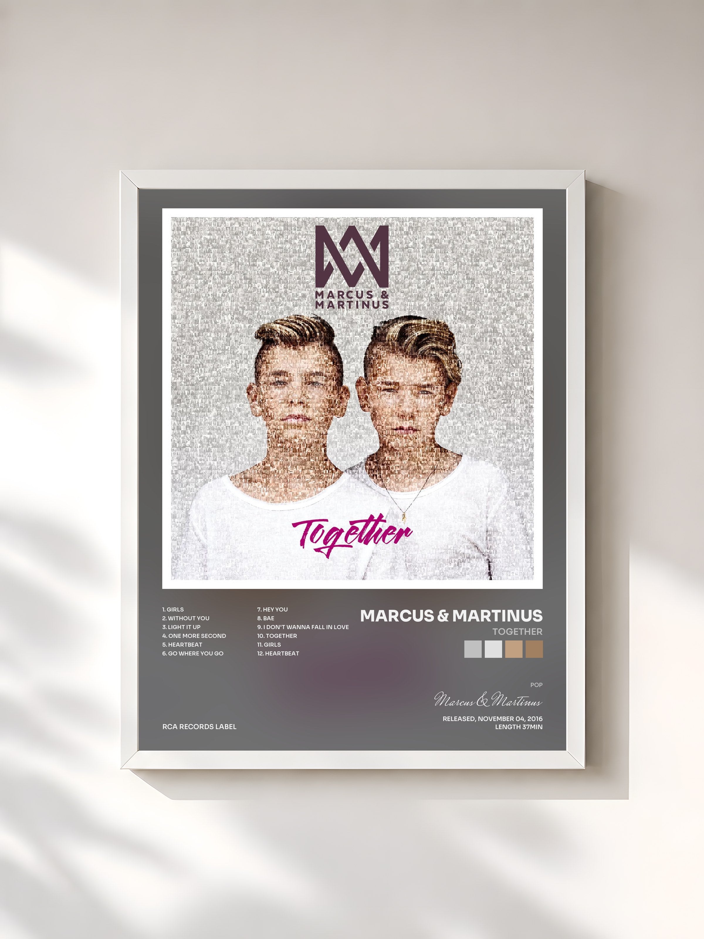 #blanc Tableau de l'album Together de Marcus & Martinus, cadre blanc, imprimé et encadré en France