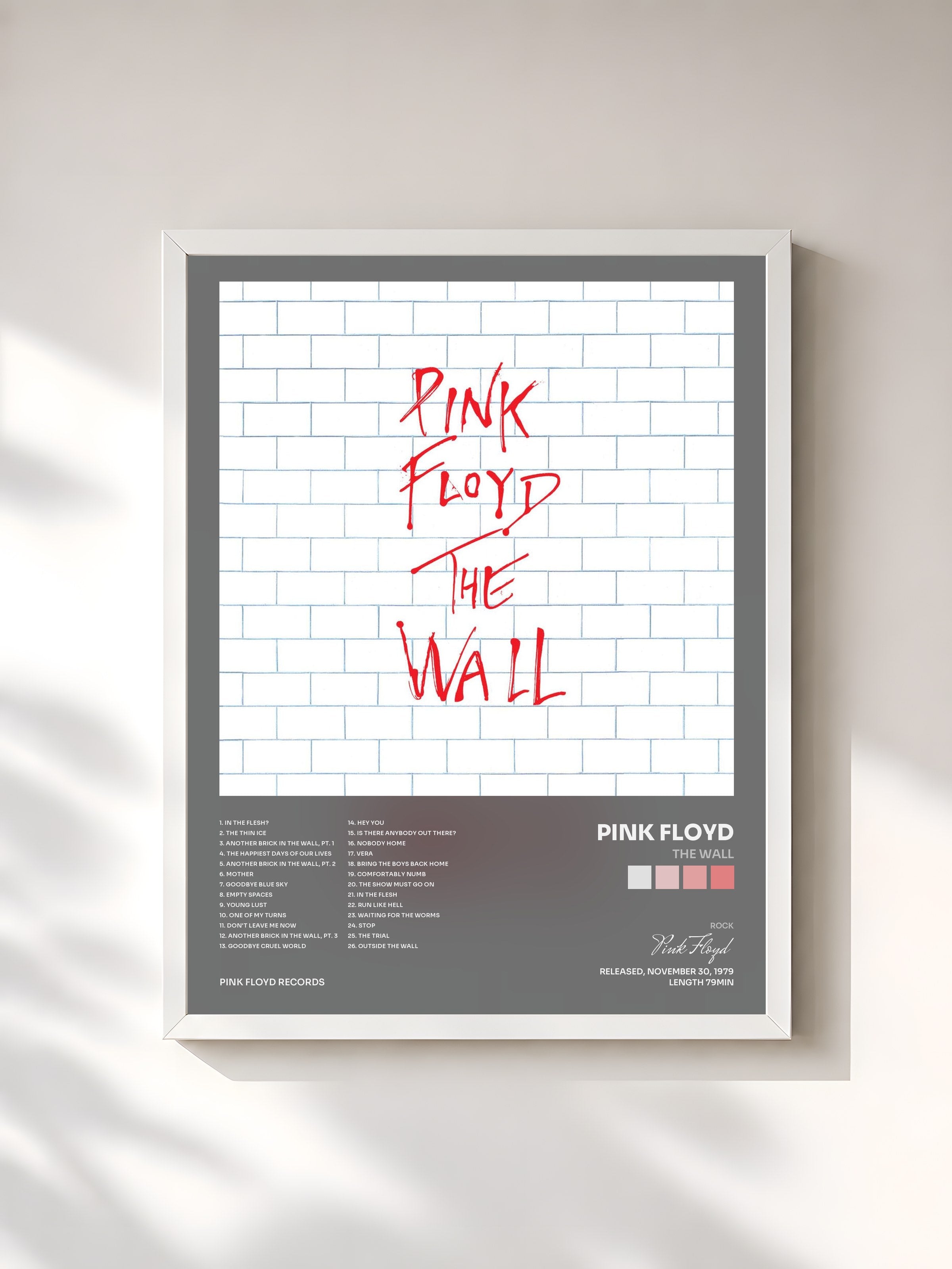#blanc Tableau de l'album The Wall de Pink Floyd, cadre blanc, imprimé et encadré en France