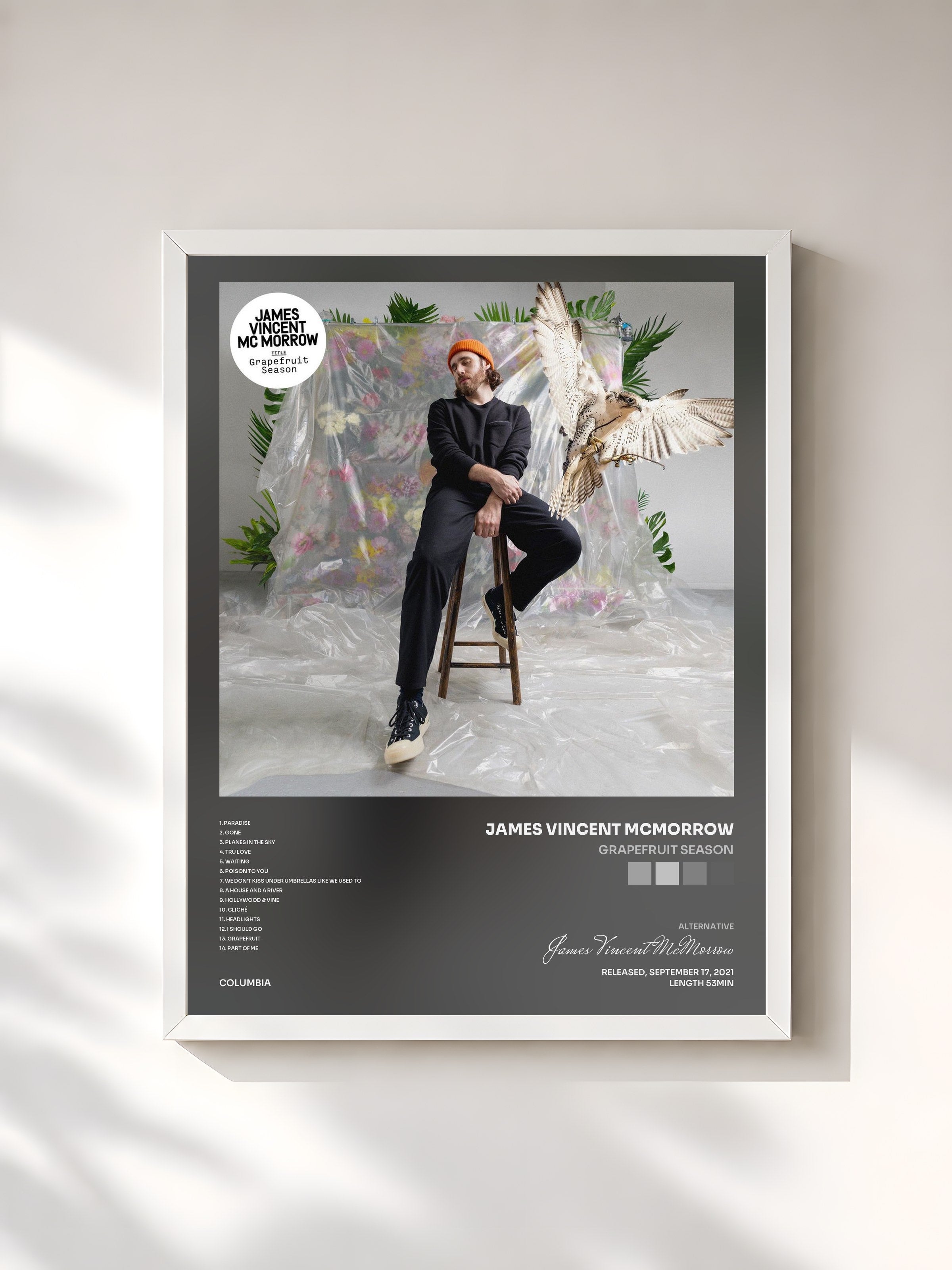 #blanc Tableau de l'album Grapefruit Season de James Vincent McMorrow, cadre blanc, imprimé et encadré en France