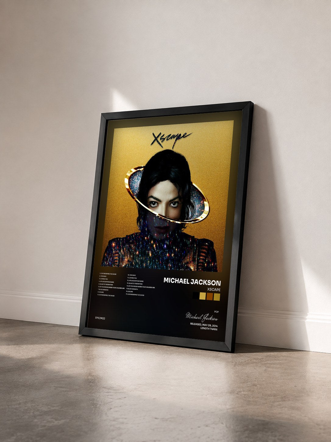 #noir XSCAPE di Michael Jackson in stampa incorniciata vista di tre quarti, cornice nera