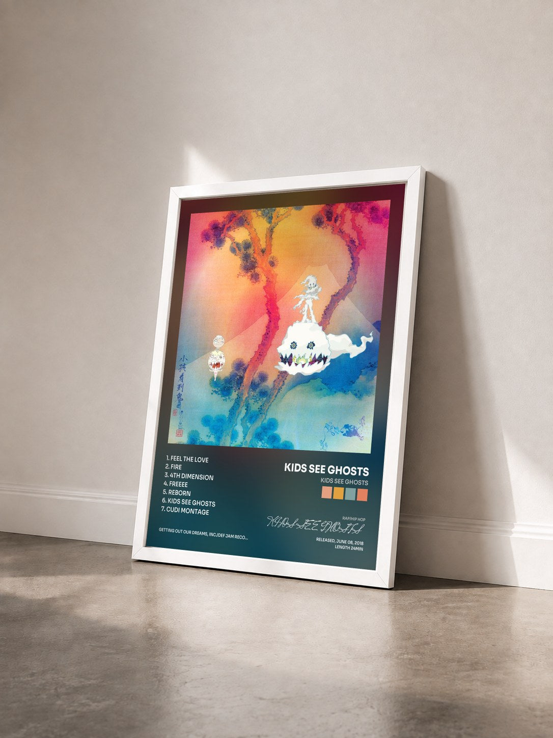 #blanc Tableau de l'album KIDS SEE GHOSTS de KIDS SEE GHOSTS vu de trois quarts, cadre blanc