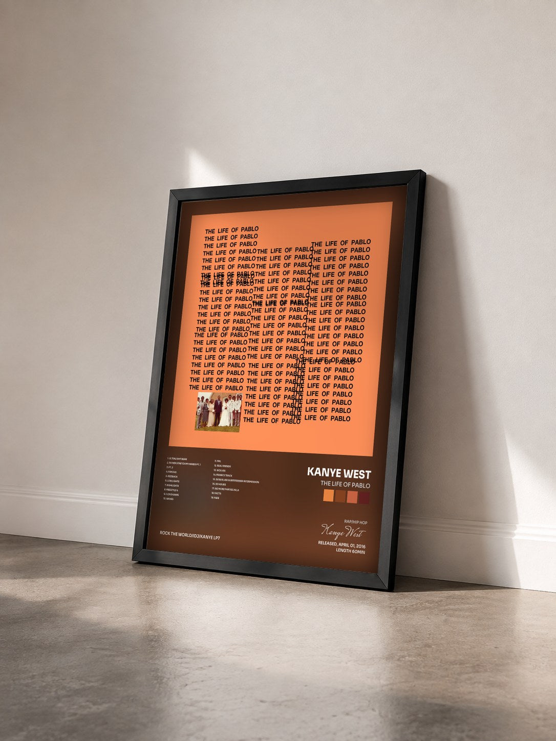 #noir Tableau de l'album The Life Of Pablo de Kanye West vu de trois quarts, cadre noir