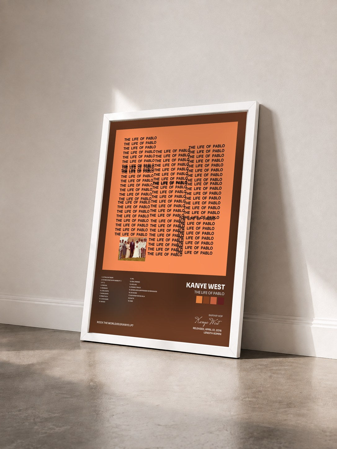 #blanc Tableau de l'album The Life Of Pablo de Kanye West vu de trois quarts, cadre blanc