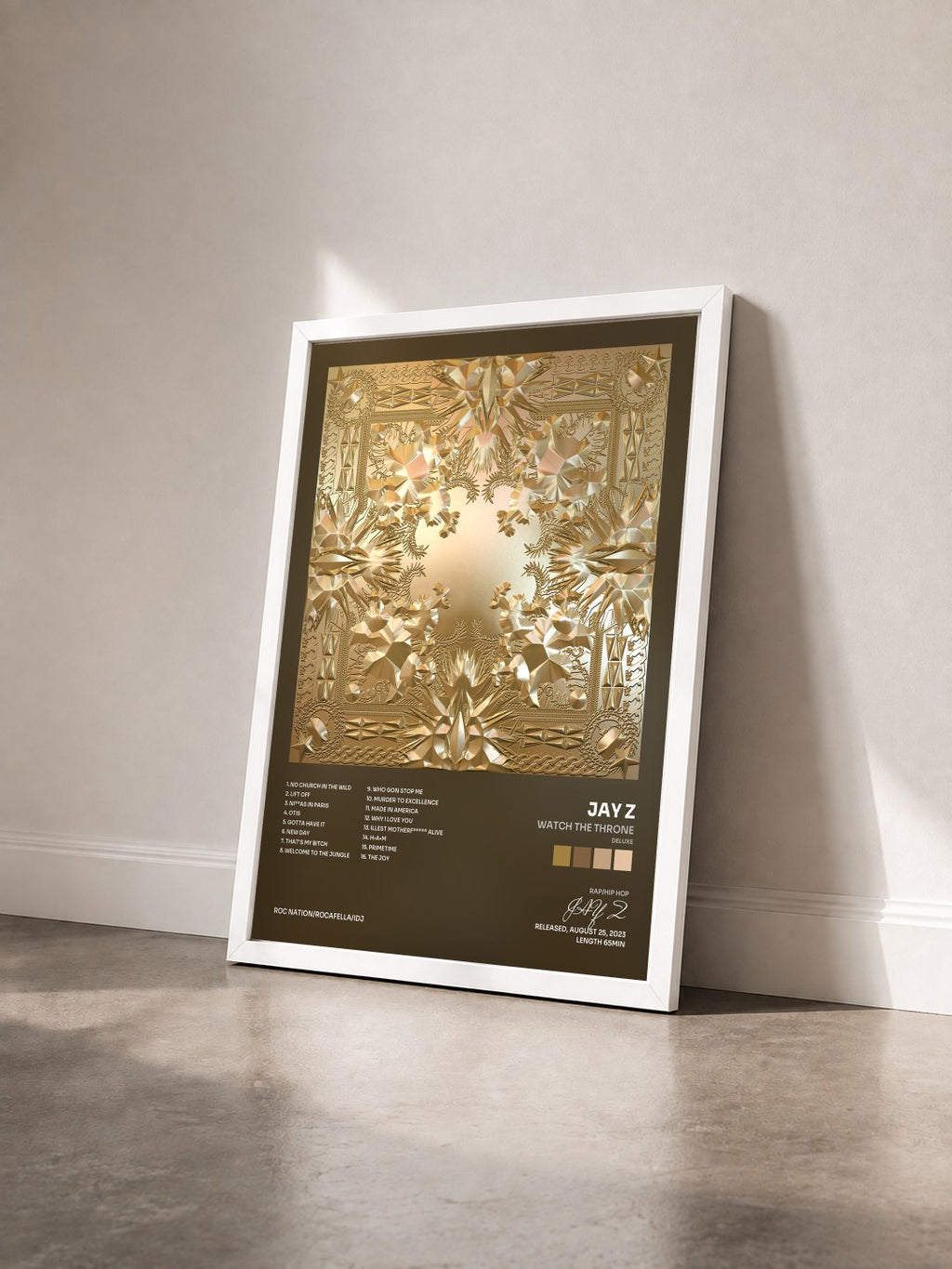 #blanc Watch The Throne (Deluxe) di JAY Z in stampa incorniciata vista di tre quarti, cornice bianca