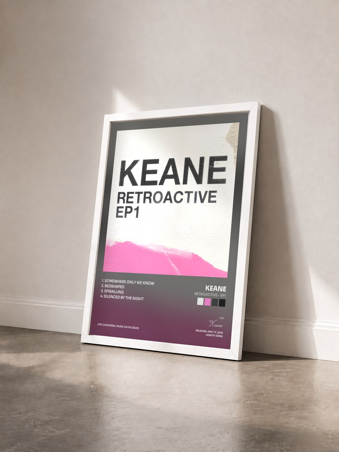 #blanc Tableau de l'album Retroactive - EP1 de Keane vu de trois quarts, cadre blanc