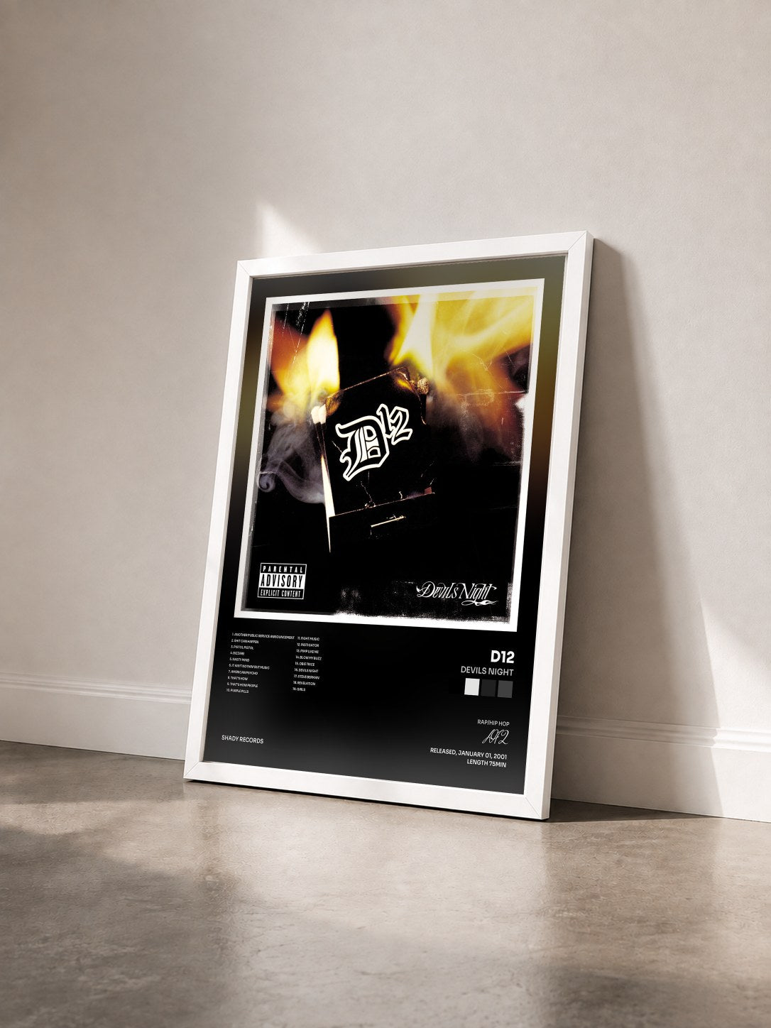 #blanc Tableau de l'album Devils Night de D12 vu de trois quarts, cadre blanc