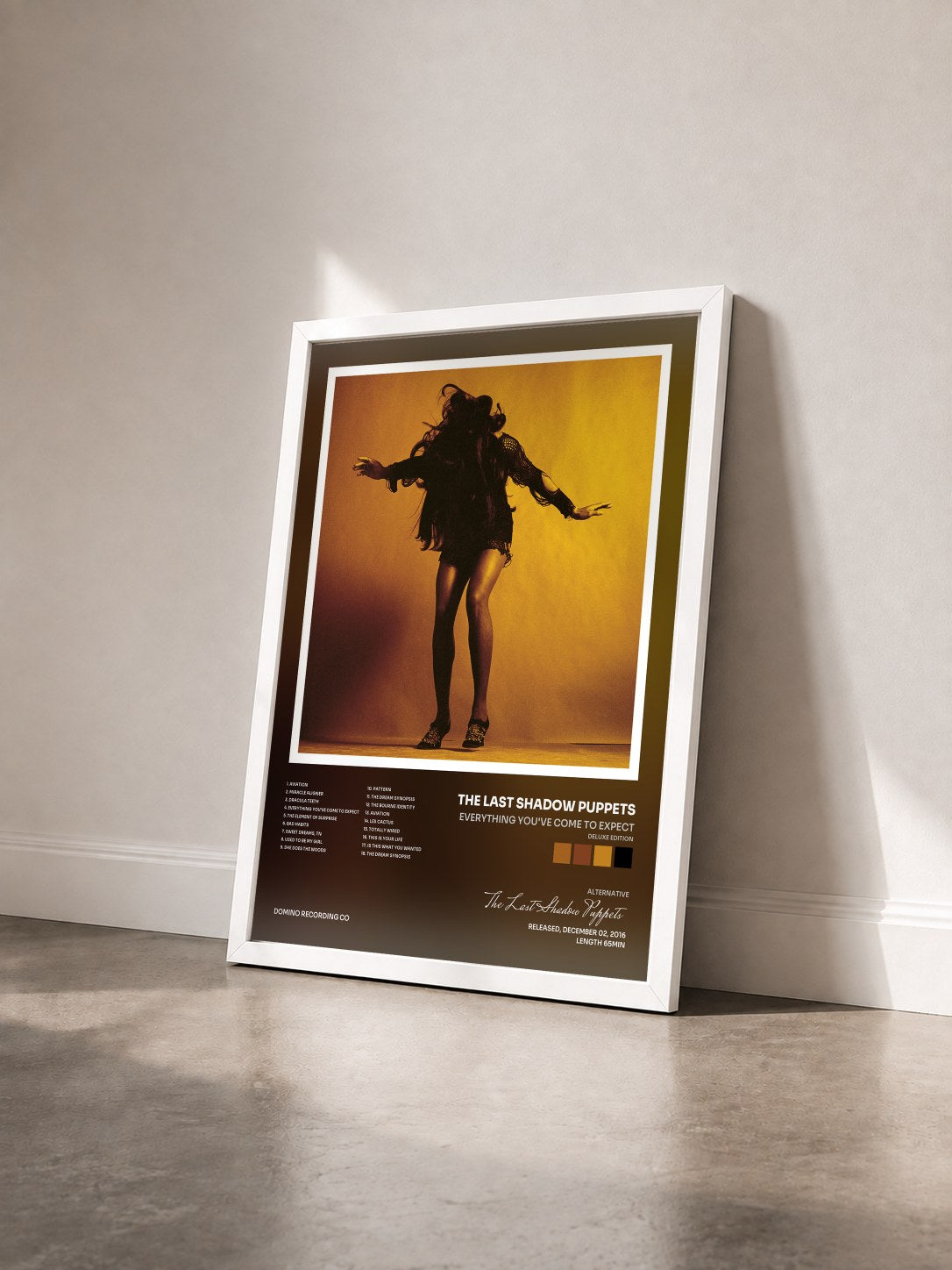 #blanc Tableau de l'album Everything You've Come To Expect (Deluxe Edition) de The Last Shadow Puppets vu de trois quarts, cadre blanc