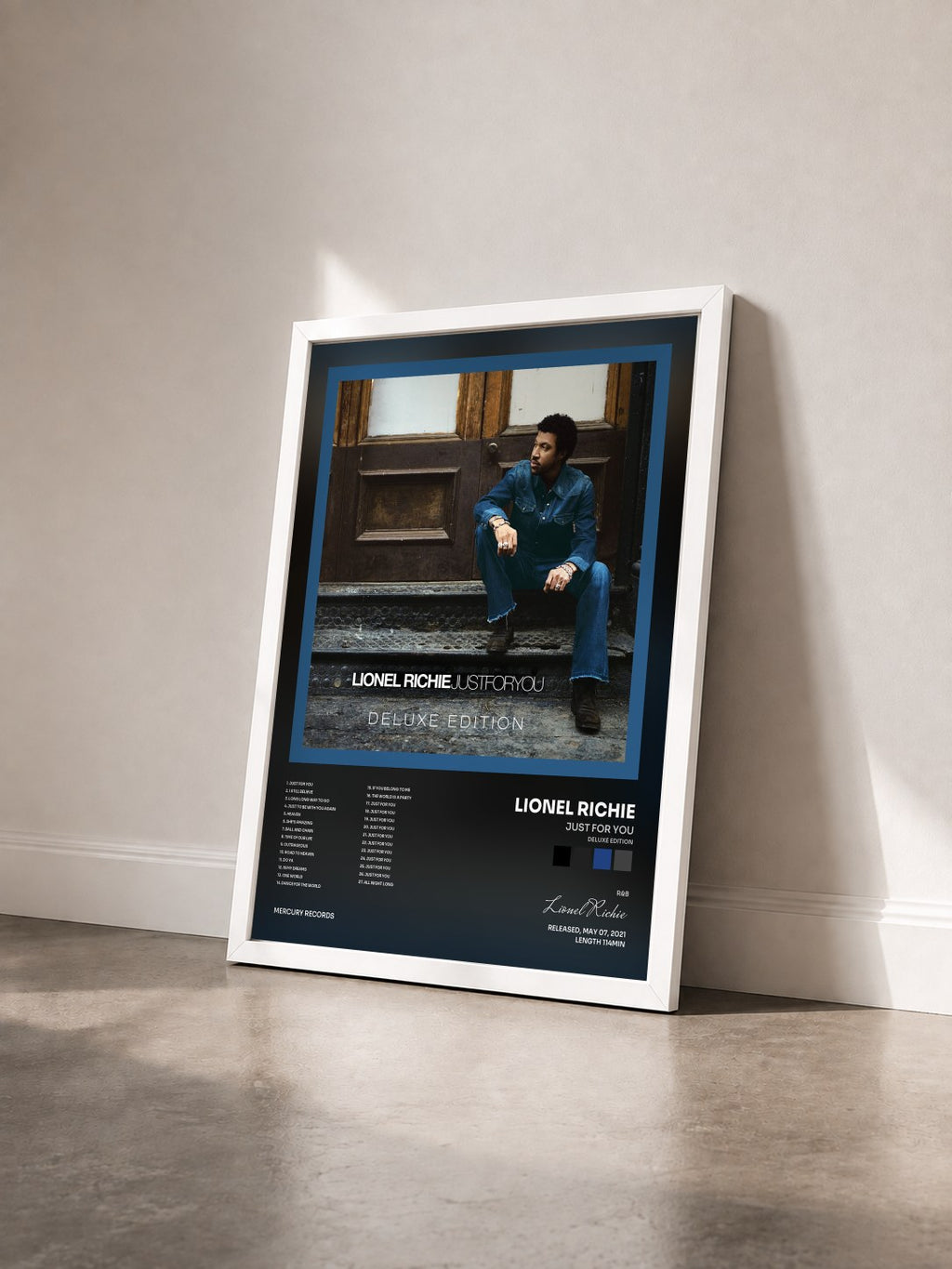 #blanc Tableau de l'album Just For You (Deluxe Edition) de Lionel Richie vu de trois quarts, cadre blanc