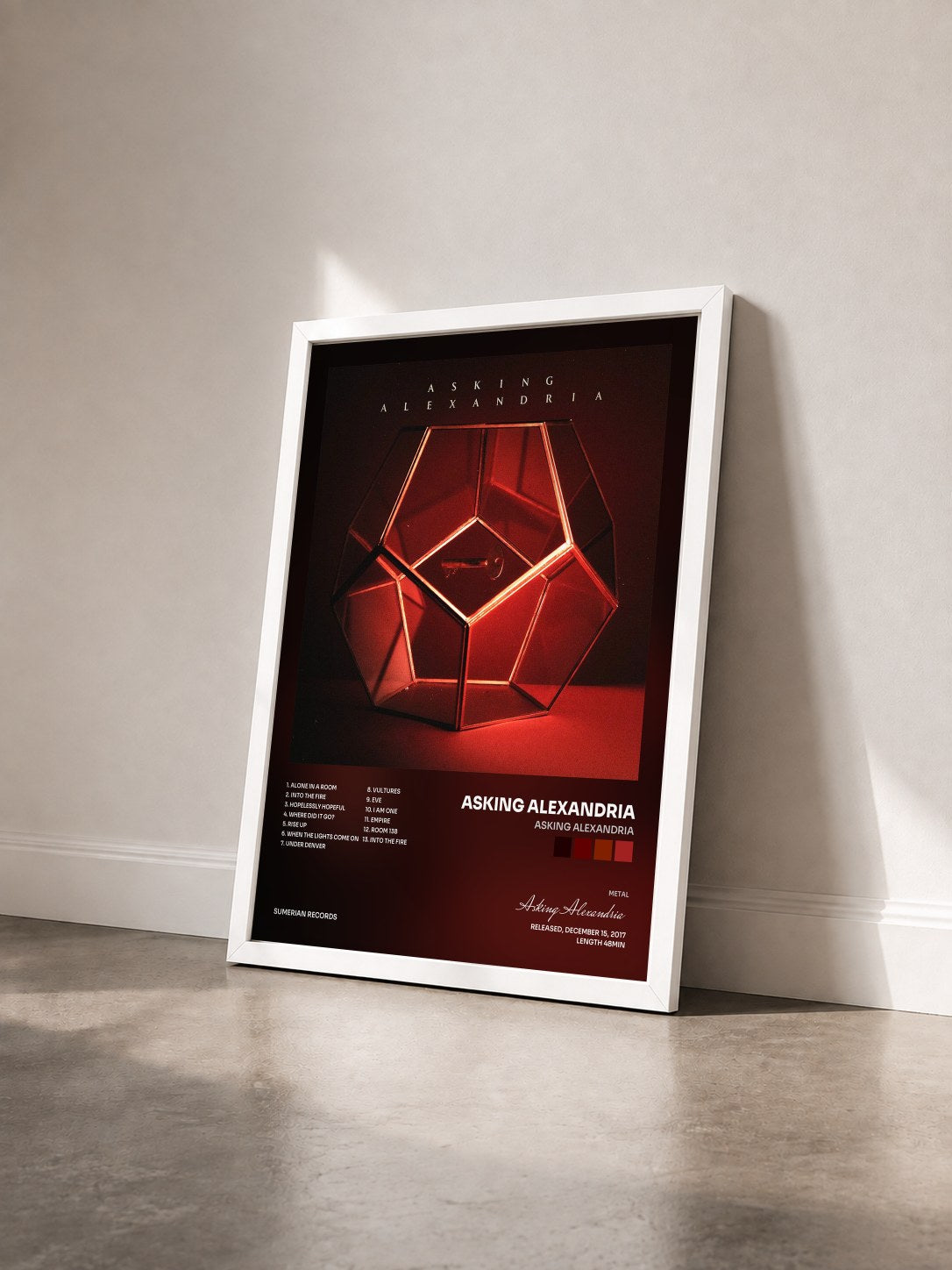#blanc Tableau de l'album Asking Alexandria de Asking Alexandria vu de trois quarts, cadre blanc