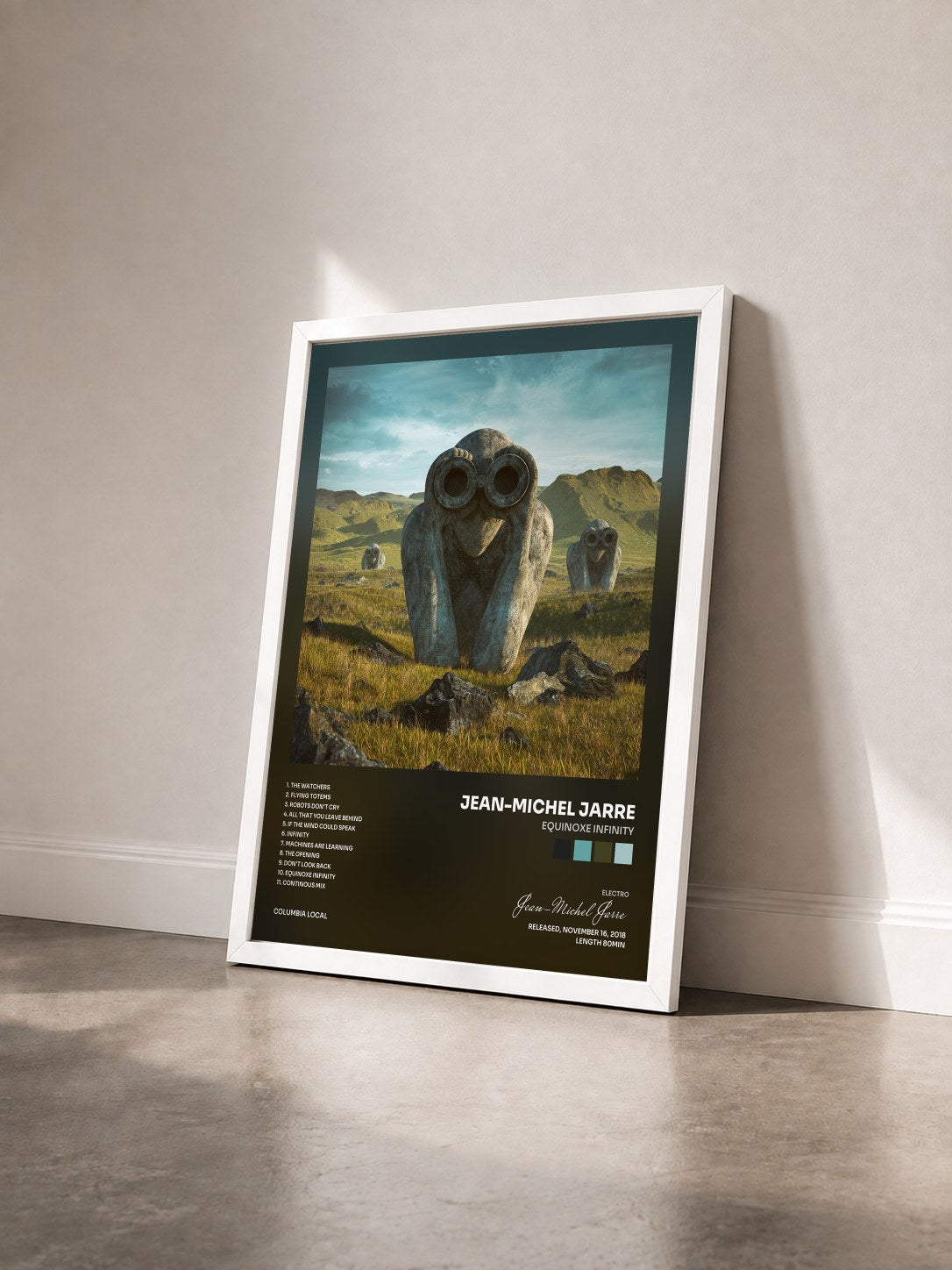 #blanc Tableau de l'album Equinoxe Infinity de Jean-Michel Jarre vu de trois quarts, cadre blanc