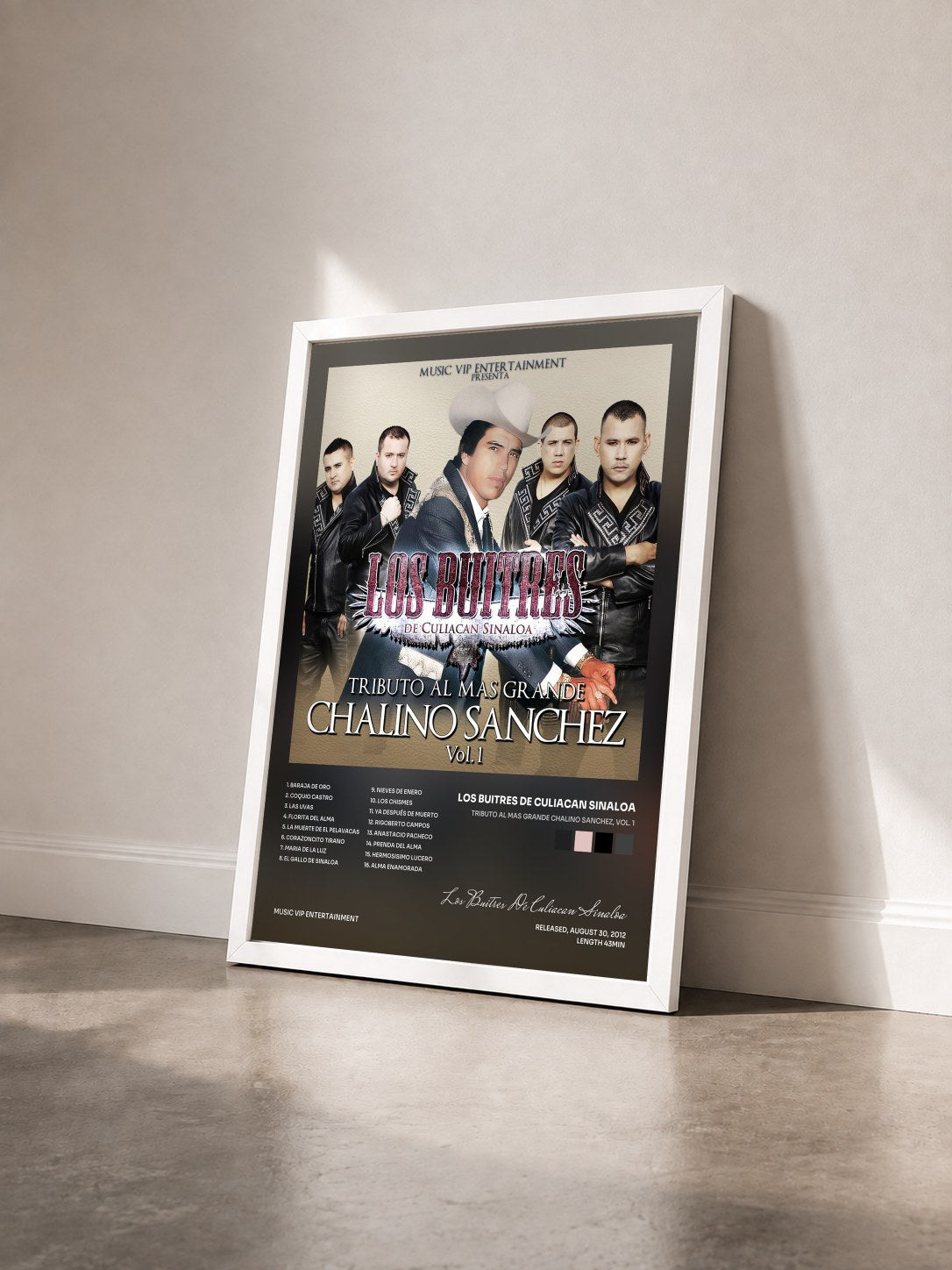 #blanc Tableau de l'album Tributo al Mas Grande Chalino Sanchez, Vol. 1 de Los Buitres De Culiacan Sinaloa vu de trois quarts, cadre blanc