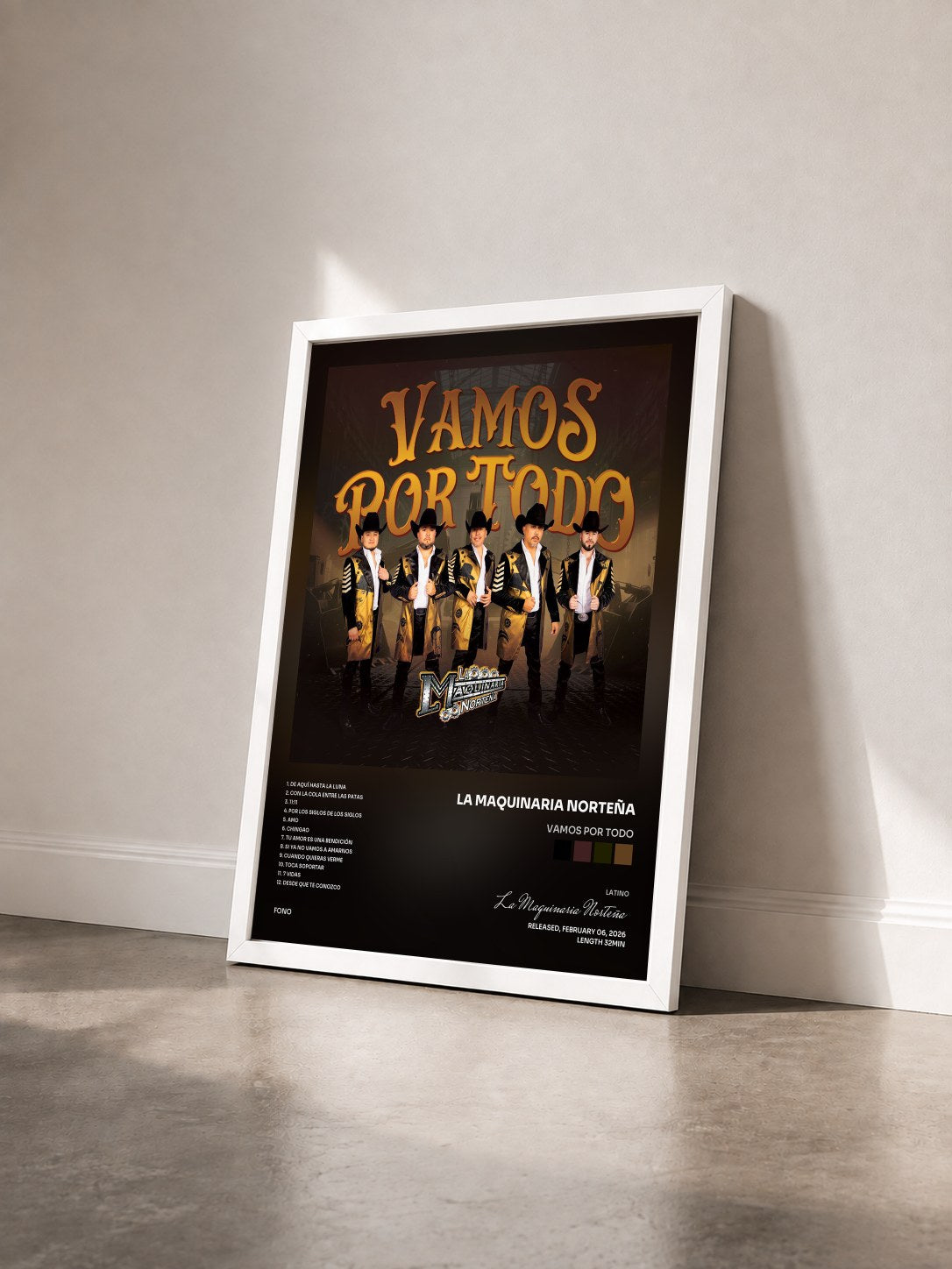 #blanc Tableau de l'album Vamos Por Todo de La Maquinaria Norteña vu de trois quarts, cadre blanc