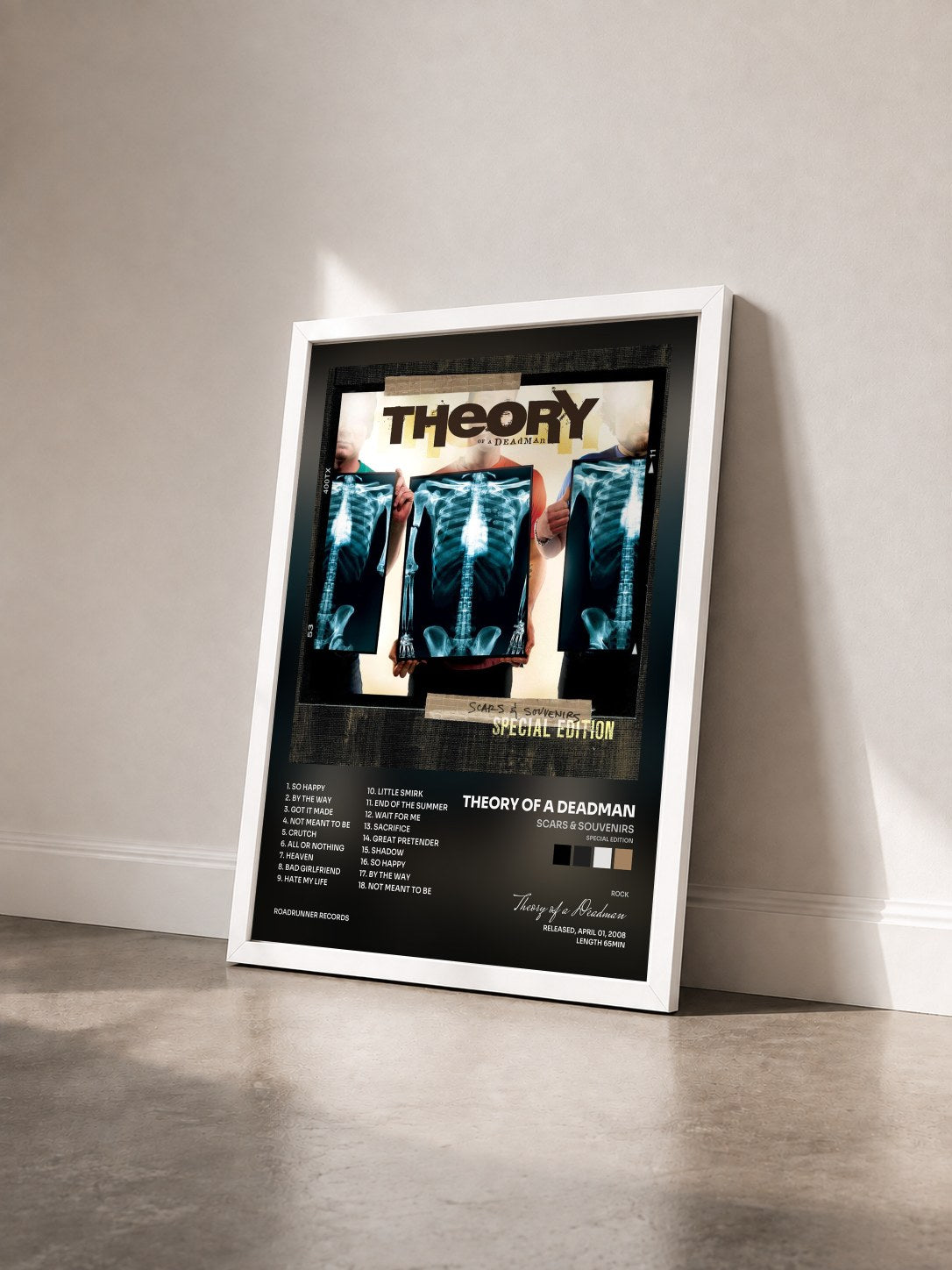 #blanc Tableau de l'album Scars & Souvenirs (Special Edition) de Theory of a Deadman vu de trois quarts, cadre blanc