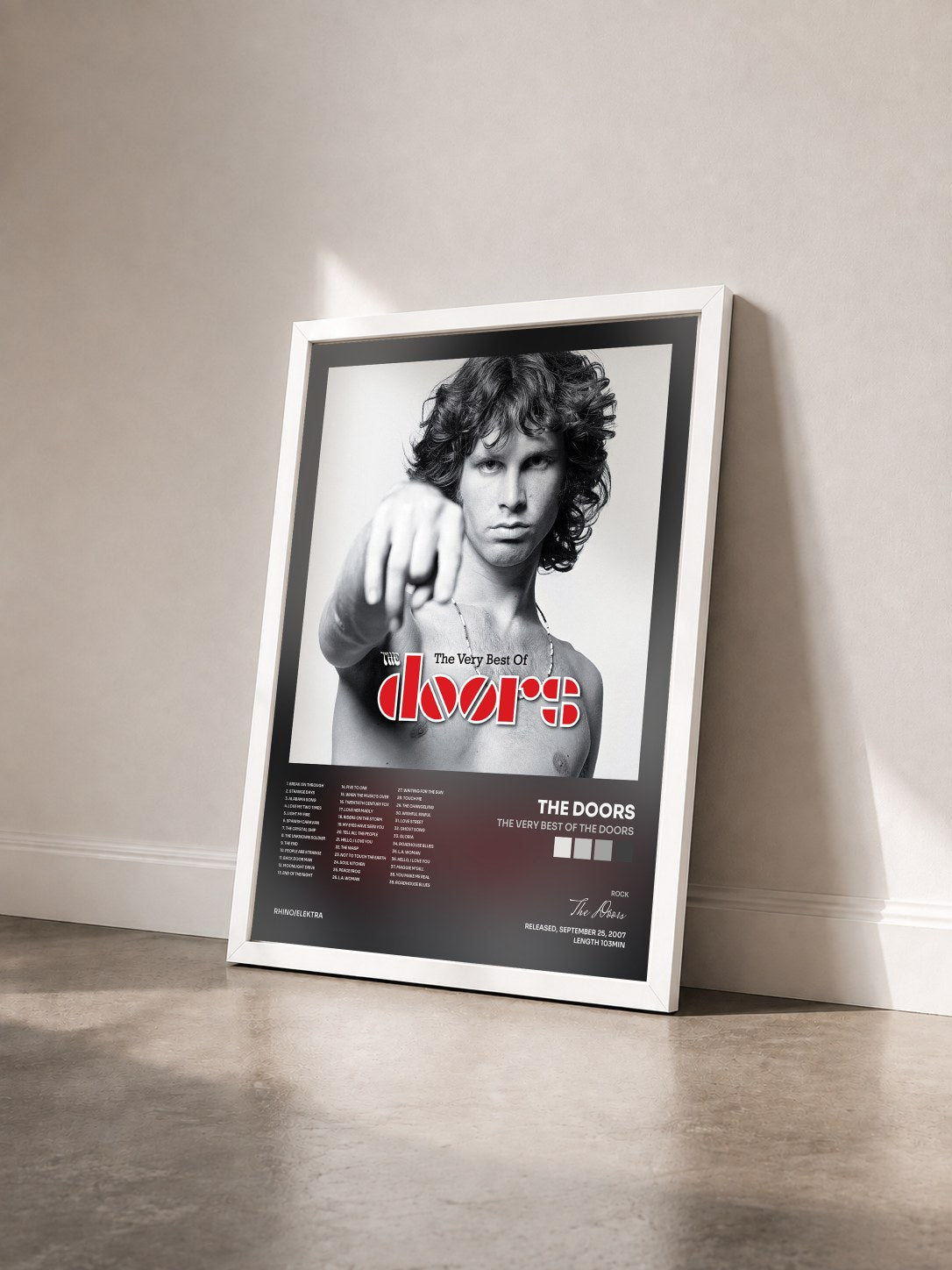 #blanc Tableau de l'album The Very Best of the Doors de The Doors vu de trois quarts, cadre blanc