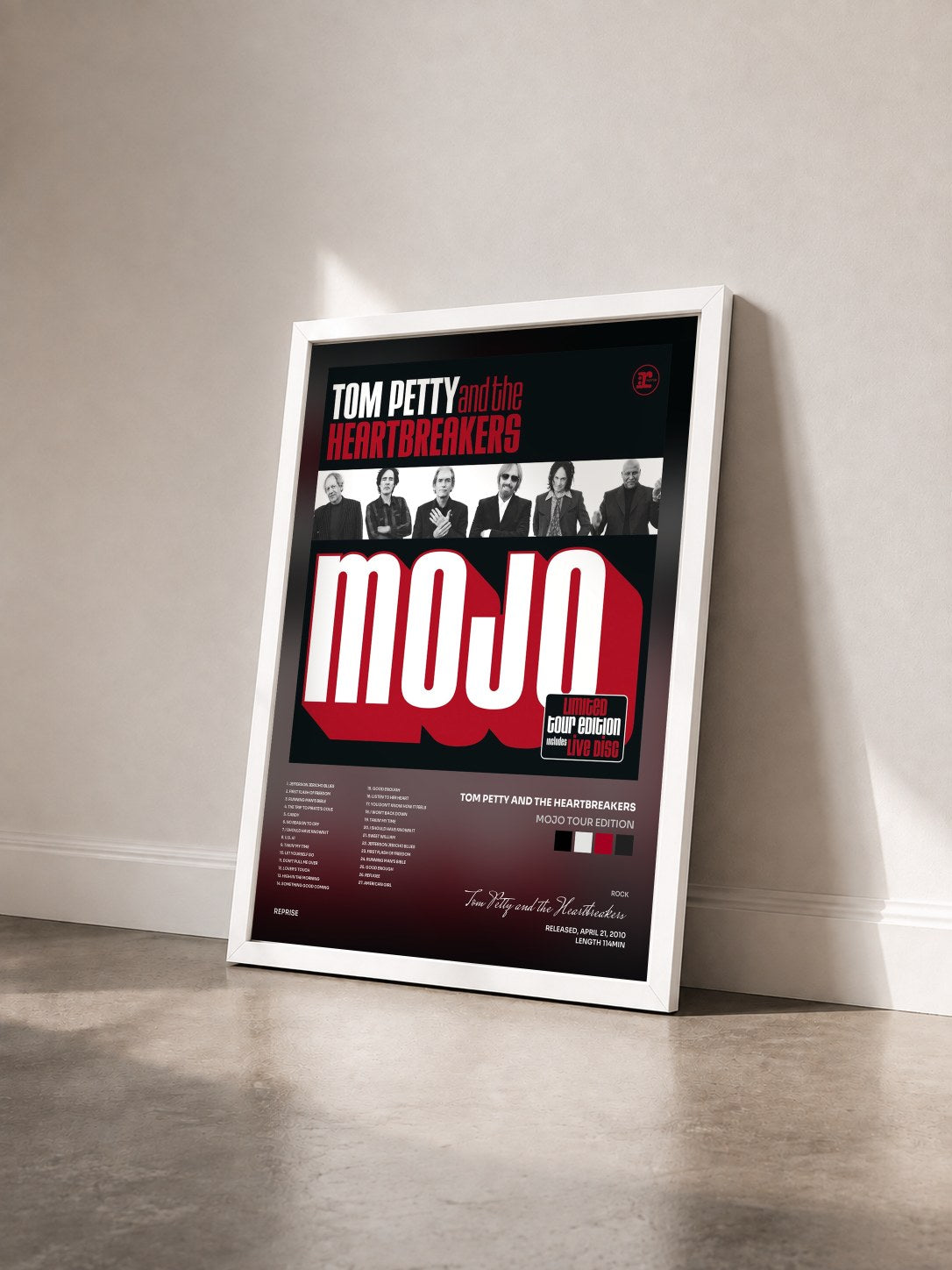 #blanc Tableau de l'album Mojo Tour Edition de Tom Petty and the Heartbreakers vu de trois quarts, cadre blanc