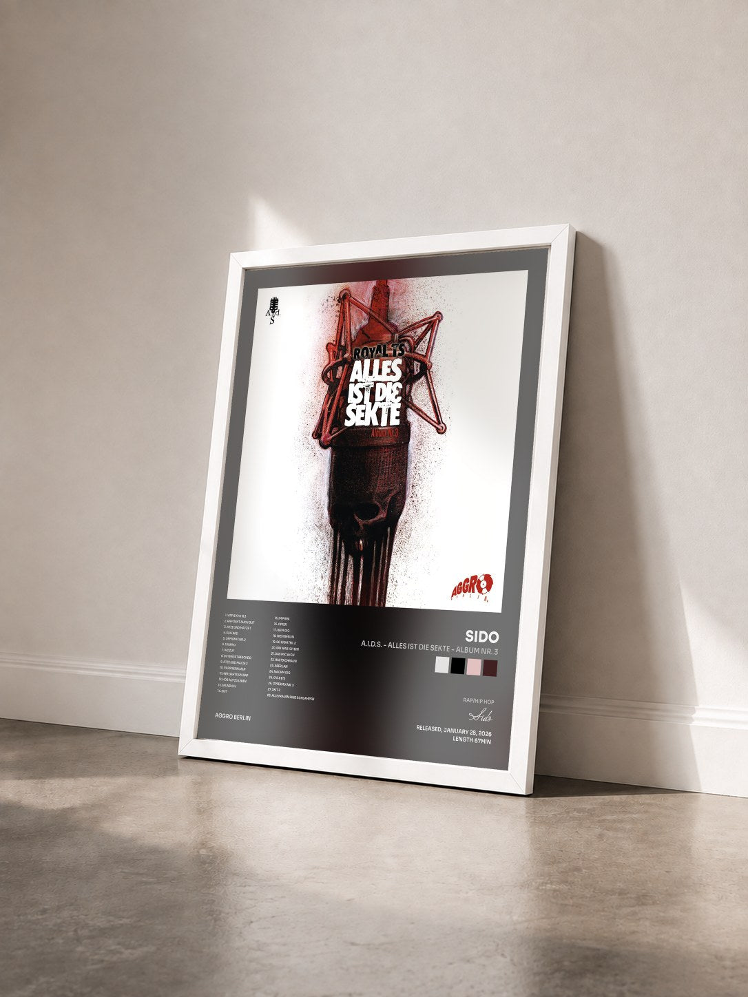 #blanc Tableau de l'album A.I.D.S. - Alles ist die Sekte - Album Nr. 3 de Sido vu de trois quarts, cadre blanc