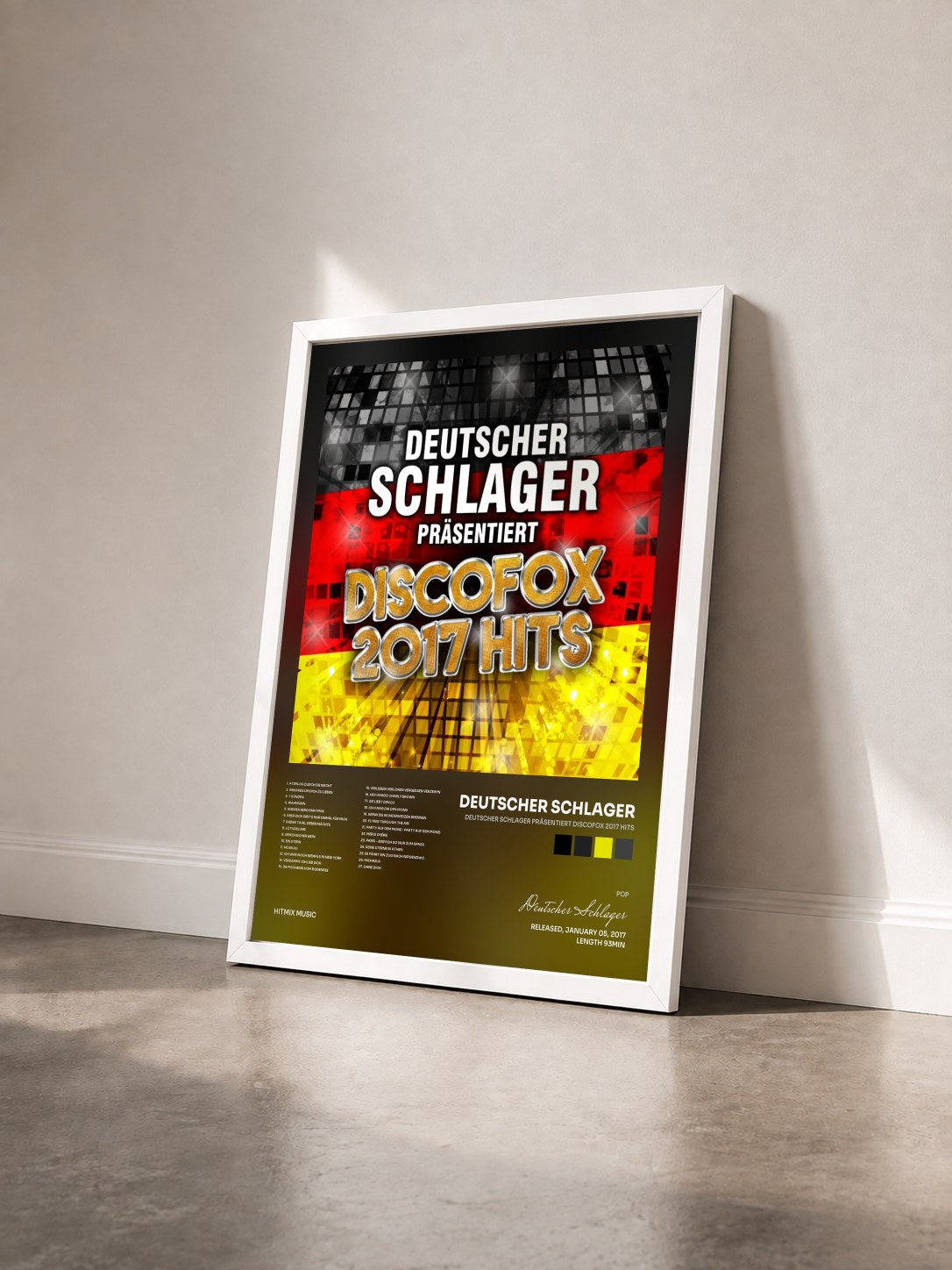 #blanc Tableau de l'album Deutscher Schlager präsentiert Discofox 2017 Hits de Deutscher Schlager vu de trois quarts, cadre blanc