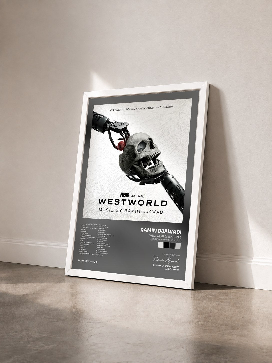 #blanc Tableau de l'album Westworld: Season 4 (Soundtrack from the HBO® Series) de Ramin Djawadi vu de trois quarts, cadre blanc