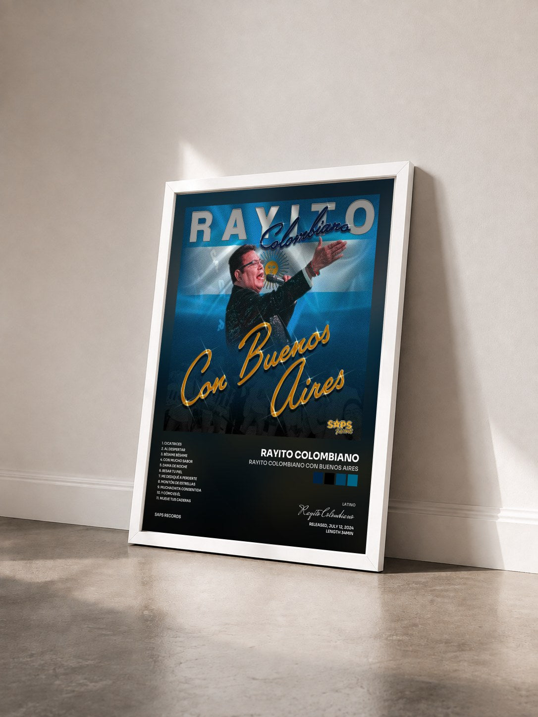 #blanc Tableau de l'album Rayito Colombiano Con Buenos Aires de Rayito Colombiano vu de trois quarts, cadre blanc