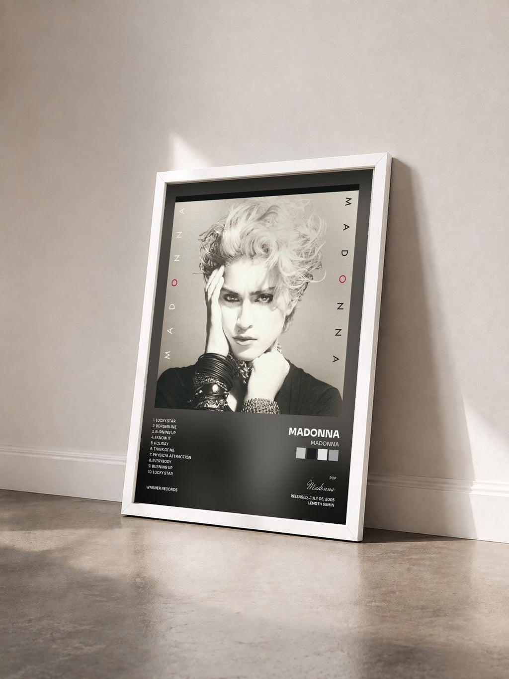 #blanc Tableau de l'album Madonna de Madonna vu de trois quarts, cadre blanc