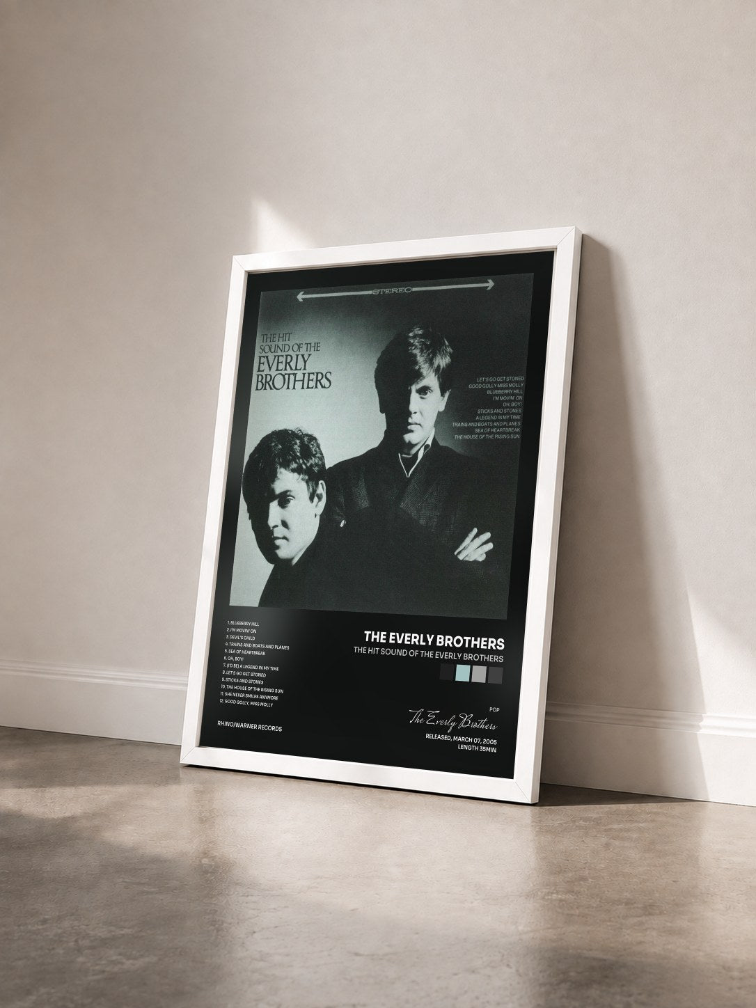 #blanc Tableau de l'album The Hit Sound of The Everly Brothers de The Everly Brothers vu de trois quarts, cadre blanc