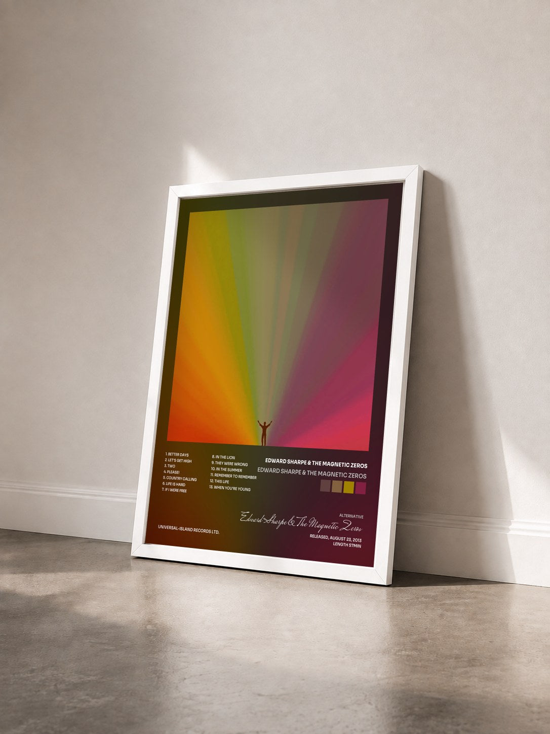 #blanc Tableau de l'album Edward Sharpe & The Magnetic Zeros de Edward Sharpe & The Magnetic Zeros vu de trois quarts, cadre blanc
