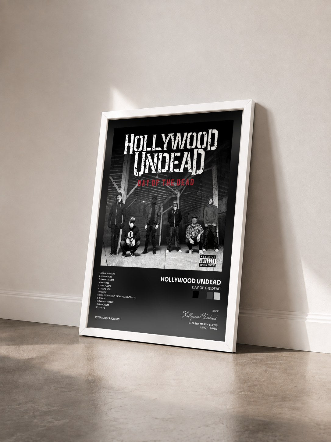 #blanc Tableau de l'album Day Of The Dead de Hollywood Undead vu de trois quarts, cadre blanc