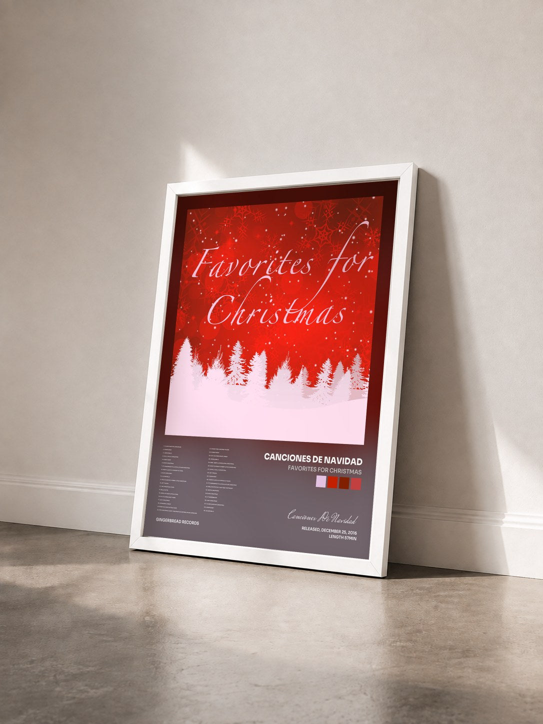 #blanc Tableau de l'album Favorites for Christmas de Canciones De Navidad vu de trois quarts, cadre blanc