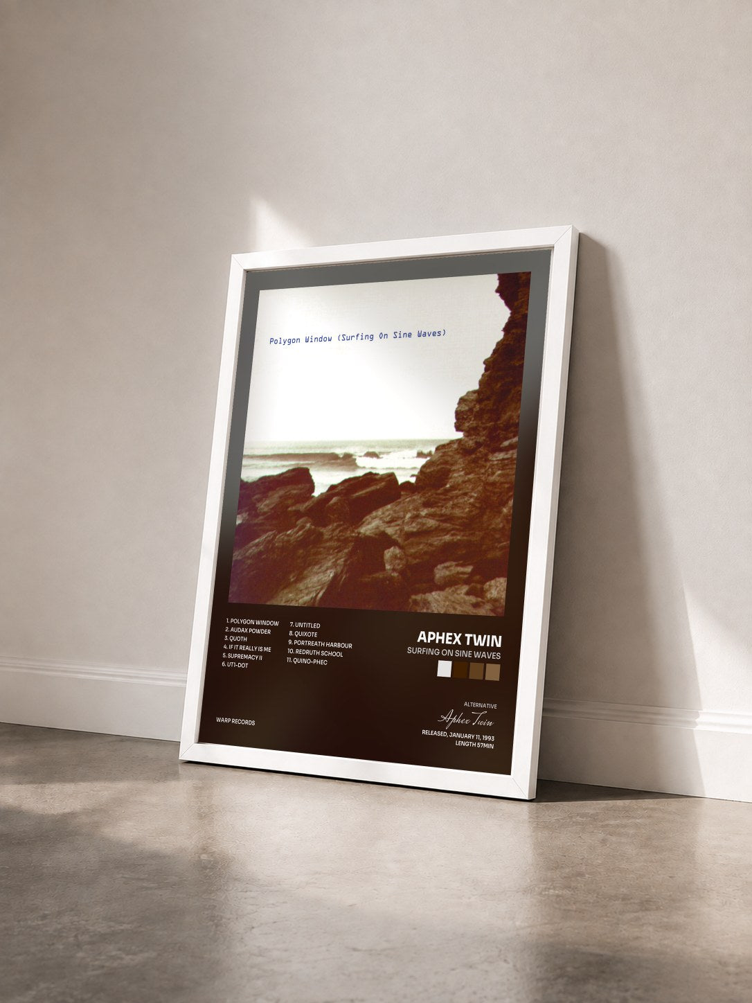 #blanc Tableau de l'album Surfing On Sine Waves de Aphex Twin vu de trois quarts, cadre blanc