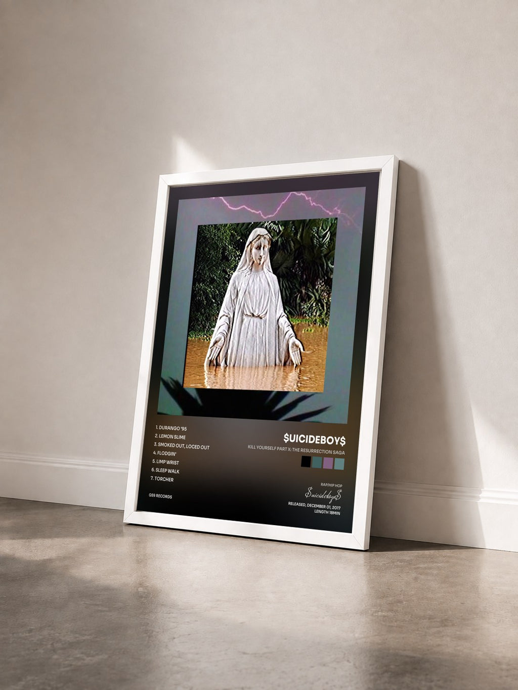 #blanc Tableau de l'album KILL YOURSELF Part X: The Resurrection Saga de $uicideboy$ vu de trois quarts, cadre blanc