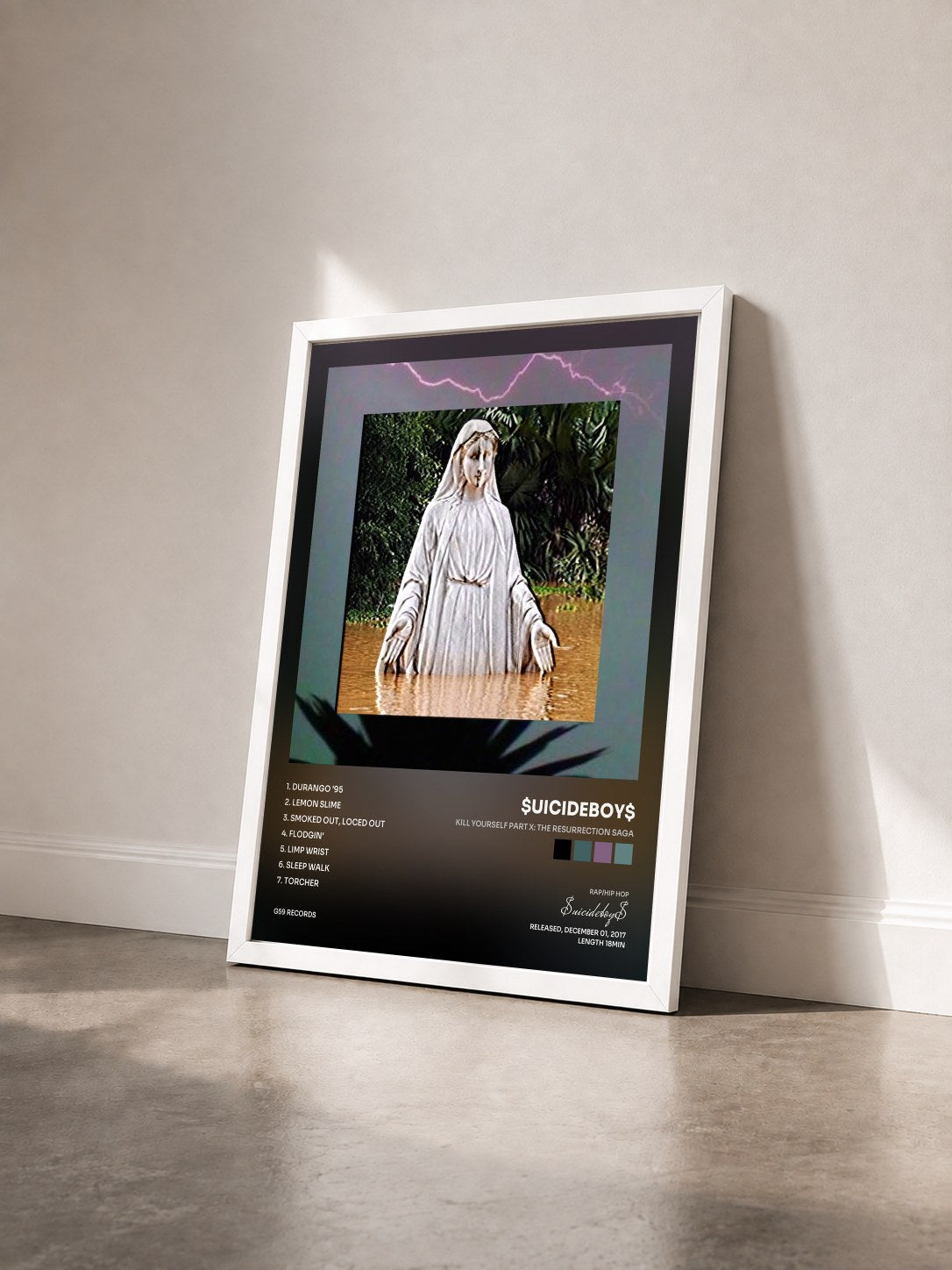 #blanc Tableau de l'album KILL YOURSELF Part X: The Resurrection Saga de $uicideboy$ vu de trois quarts, cadre blanc