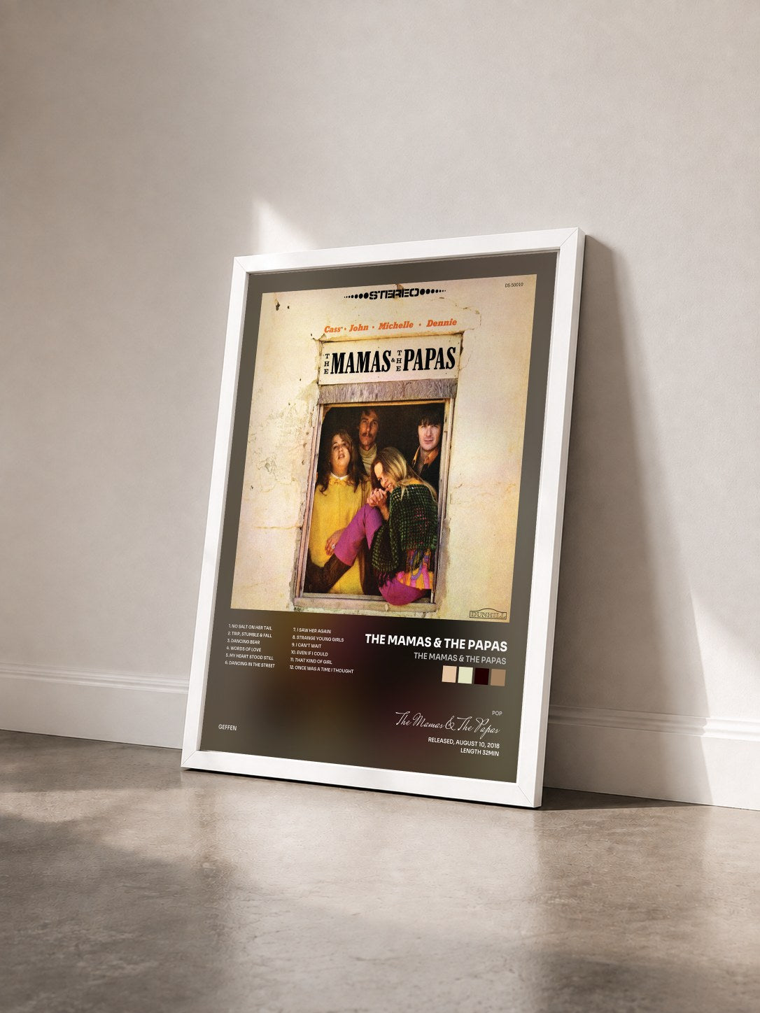 #blanc Tableau de l'album The Mamas & The Papas de The Mamas & The Papas vu de trois quarts, cadre blanc