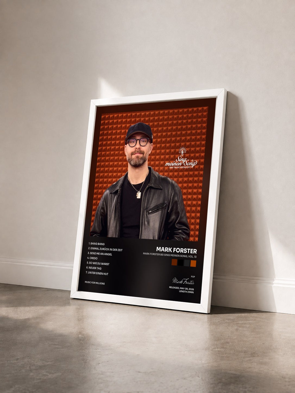 #blanc Mark Forster bei Sing meinen Song, Vol. 13 di Mark Forster in stampa incorniciata vista di tre quarti, cornice bianca